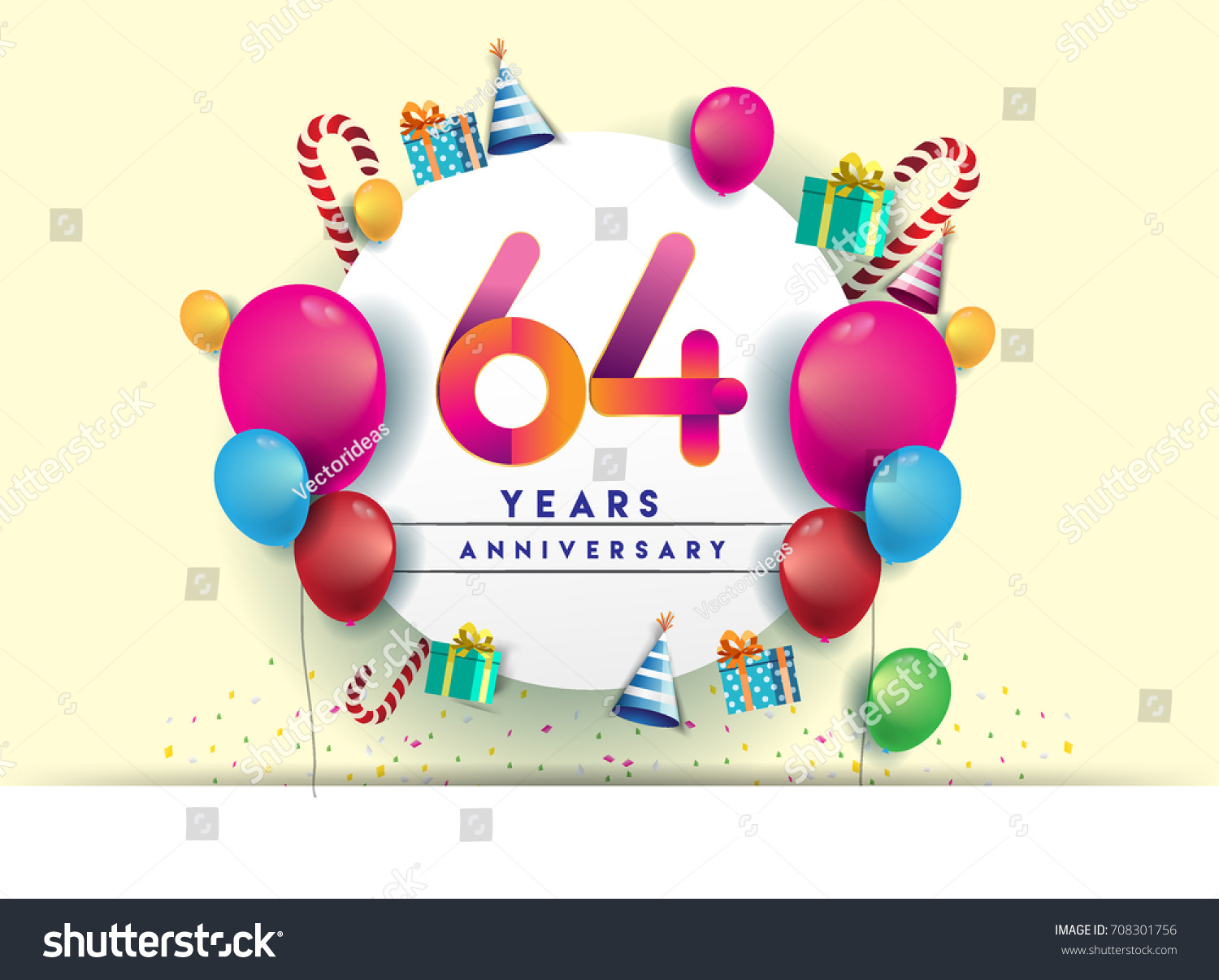 64th Years Anniversary Celebration Design Balloons Stock Vector ...