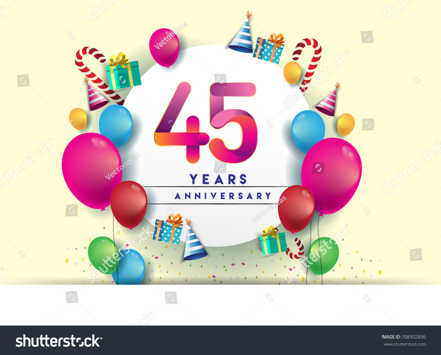 45th Years Anniversary Celebration Design Balloons Stock Vector ...