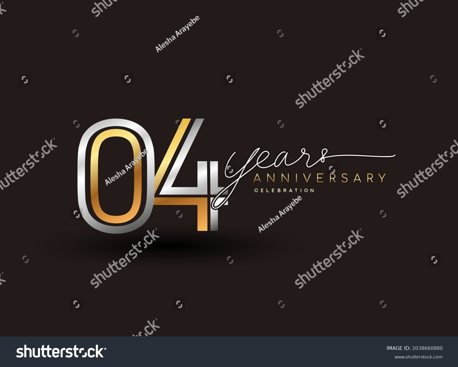 SVG of 4th years anniversary logotype with multiple line silver and golden color isolated on black background for celebration event. svg