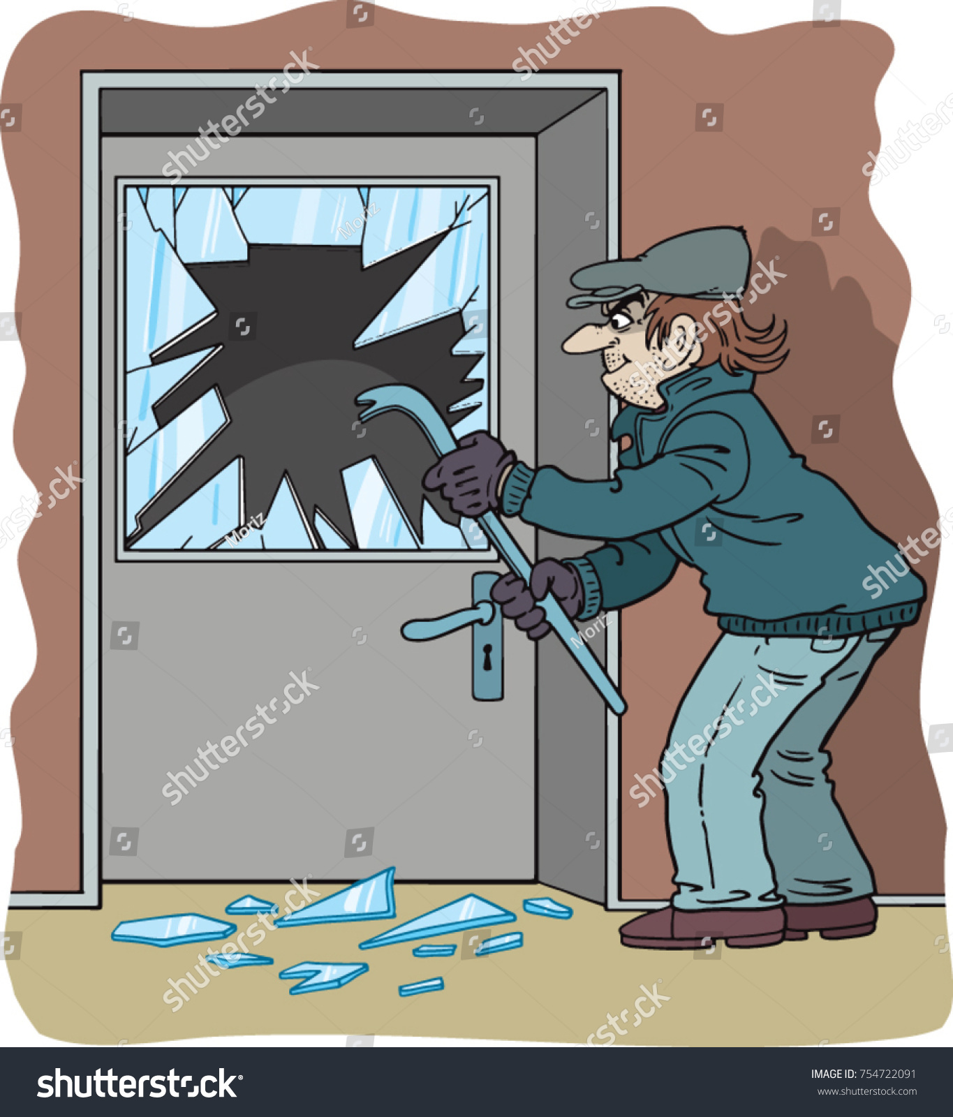 Thief Tries Break Down Door Stock Vector Royalty Free