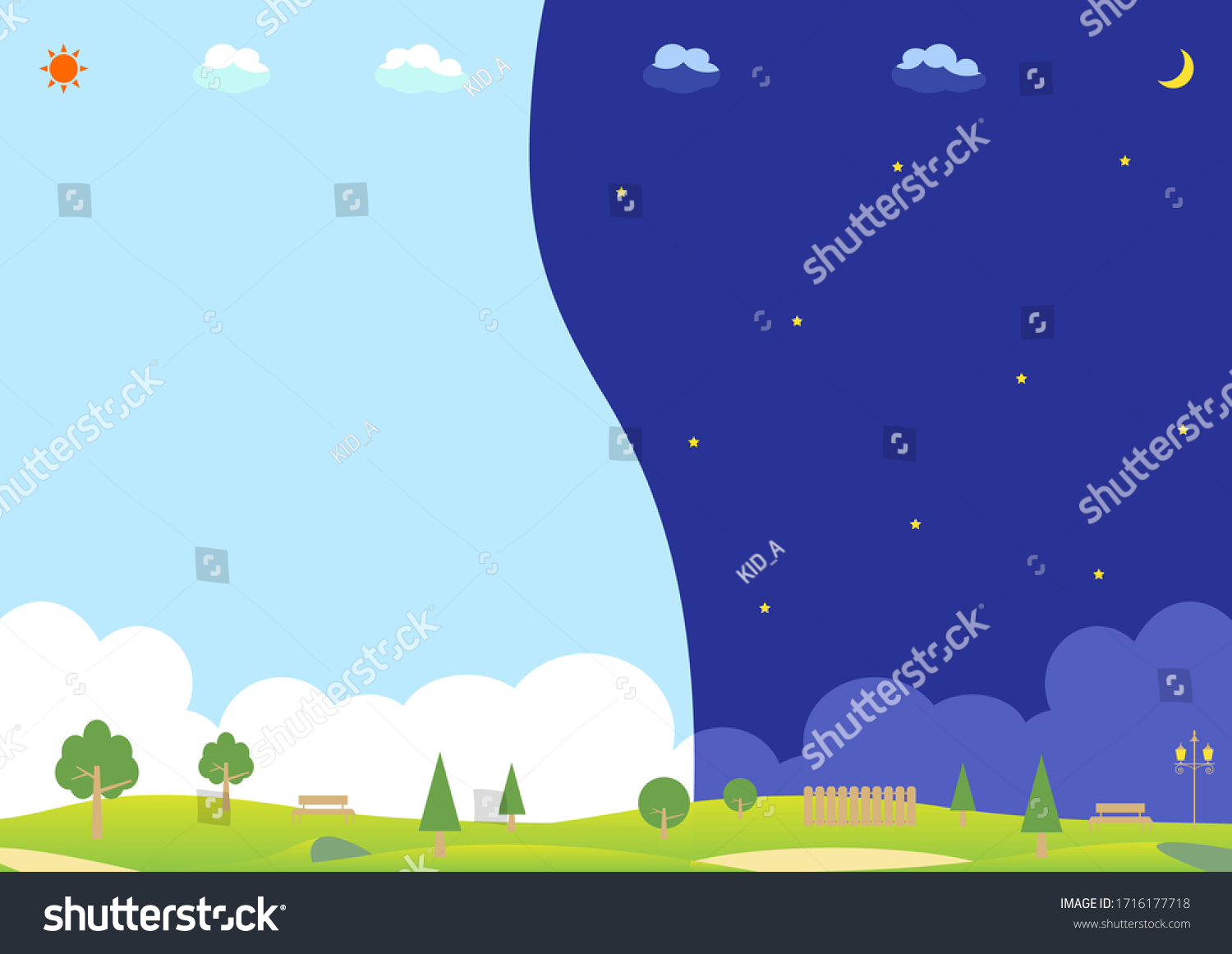 2-time-zones-illustration-green-park-stock-vector-royalty-free