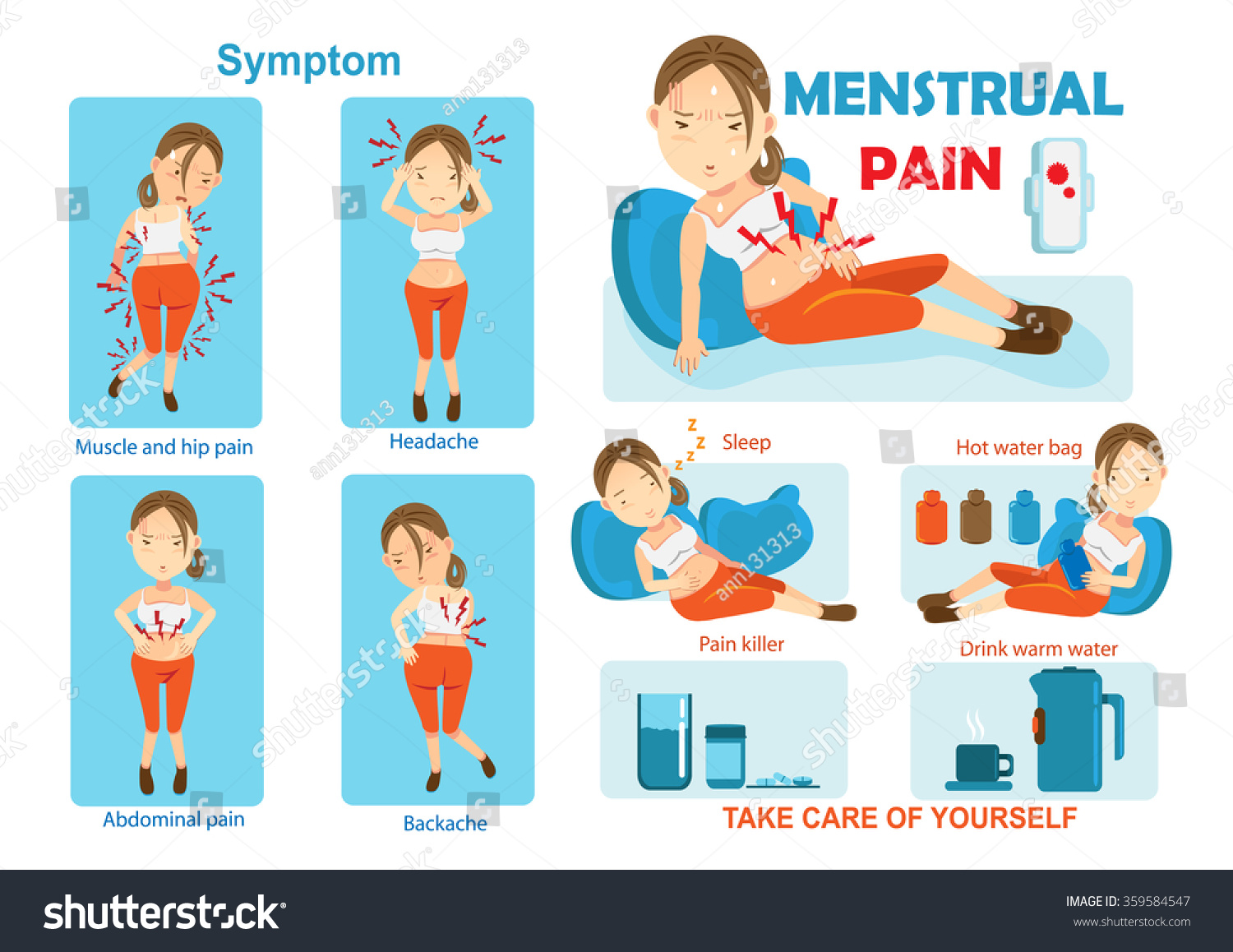 Treatment Of Menstrual Pain, Pain Info Graphic. Vector Illustration ...