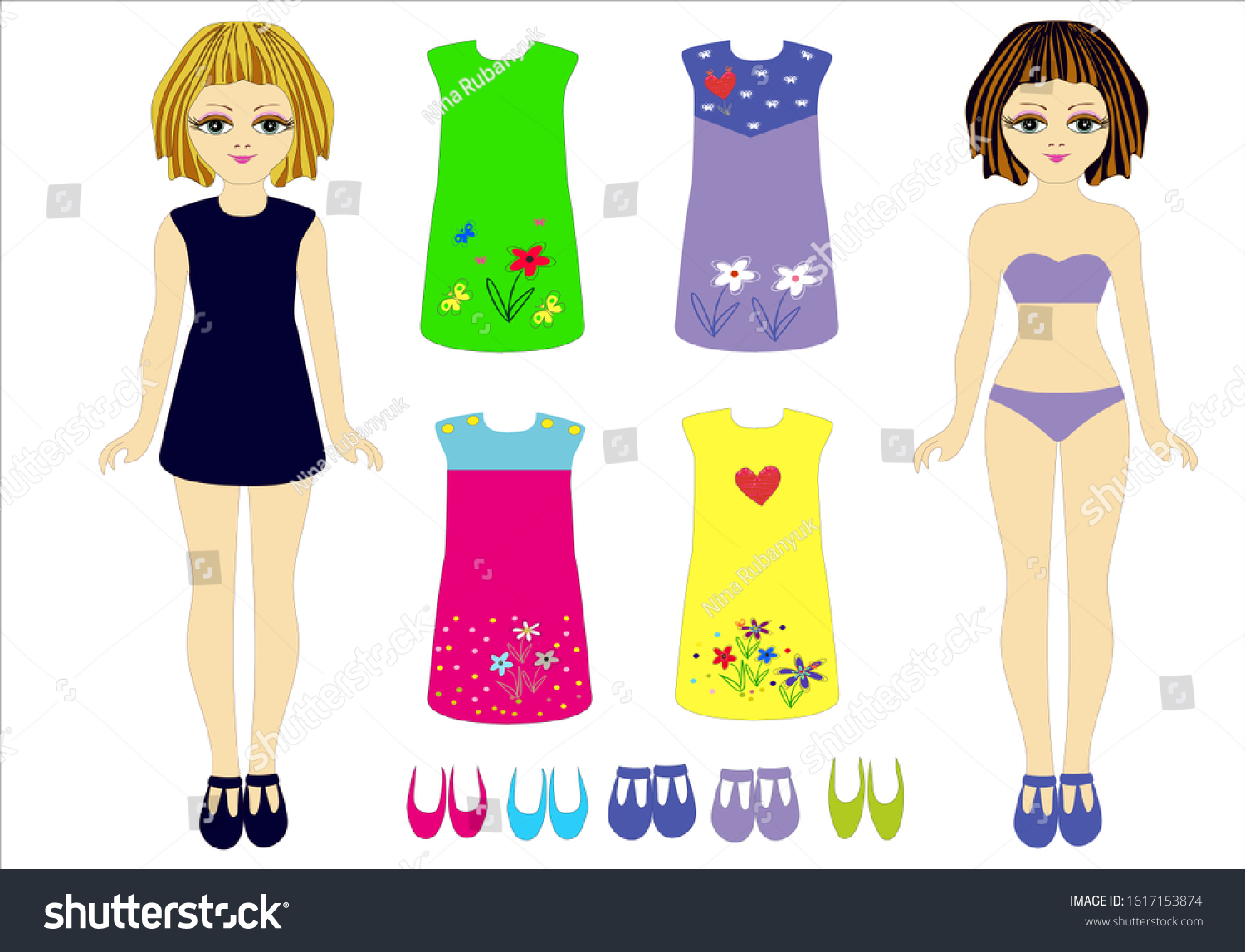 Two Girls Paper Dolls Set Dresses Stock Vector Royalty Free 1617153874 1131