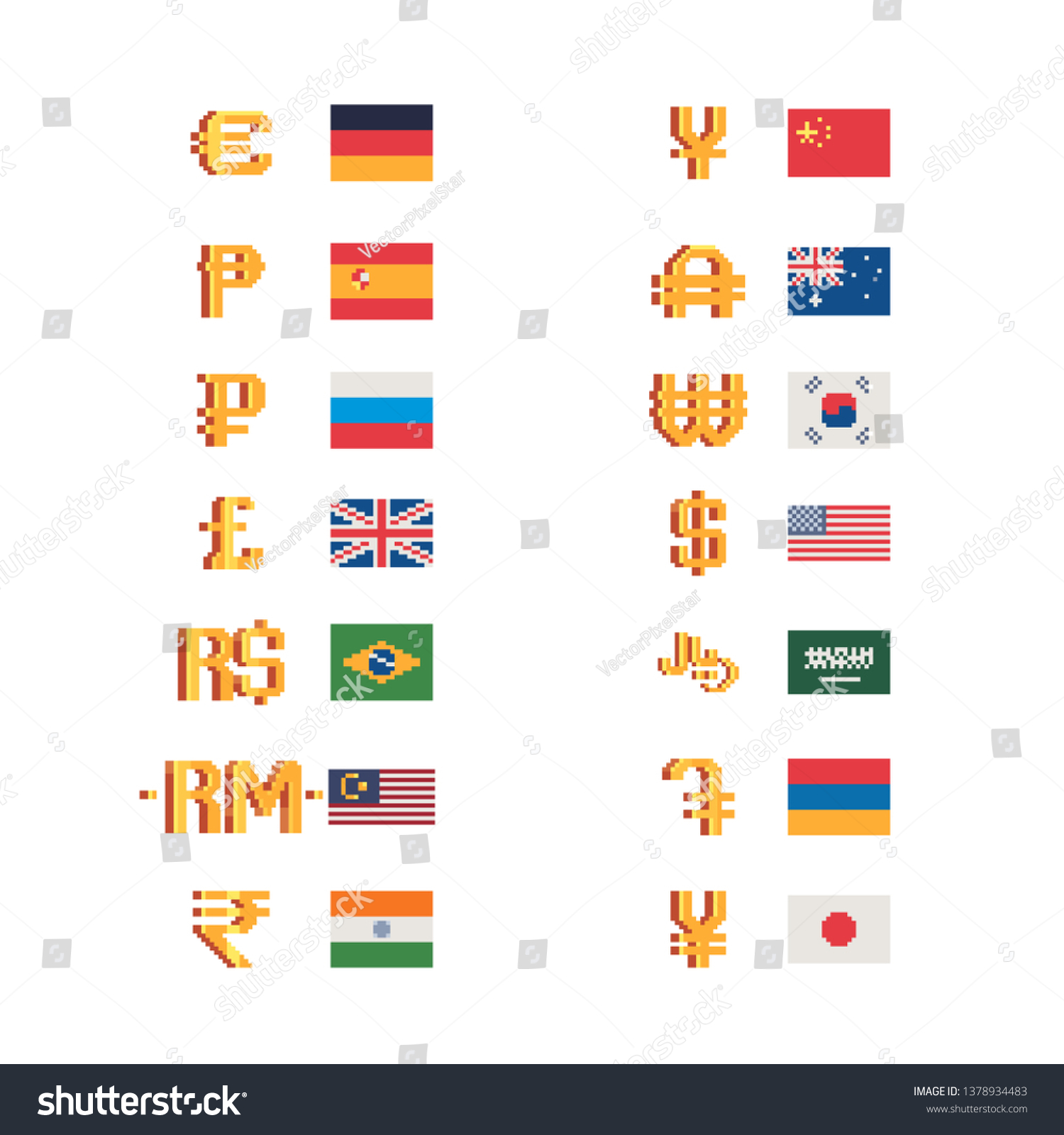 Signs Flags Different Countries World Gold Stock Vector Royalty Free 1378934483