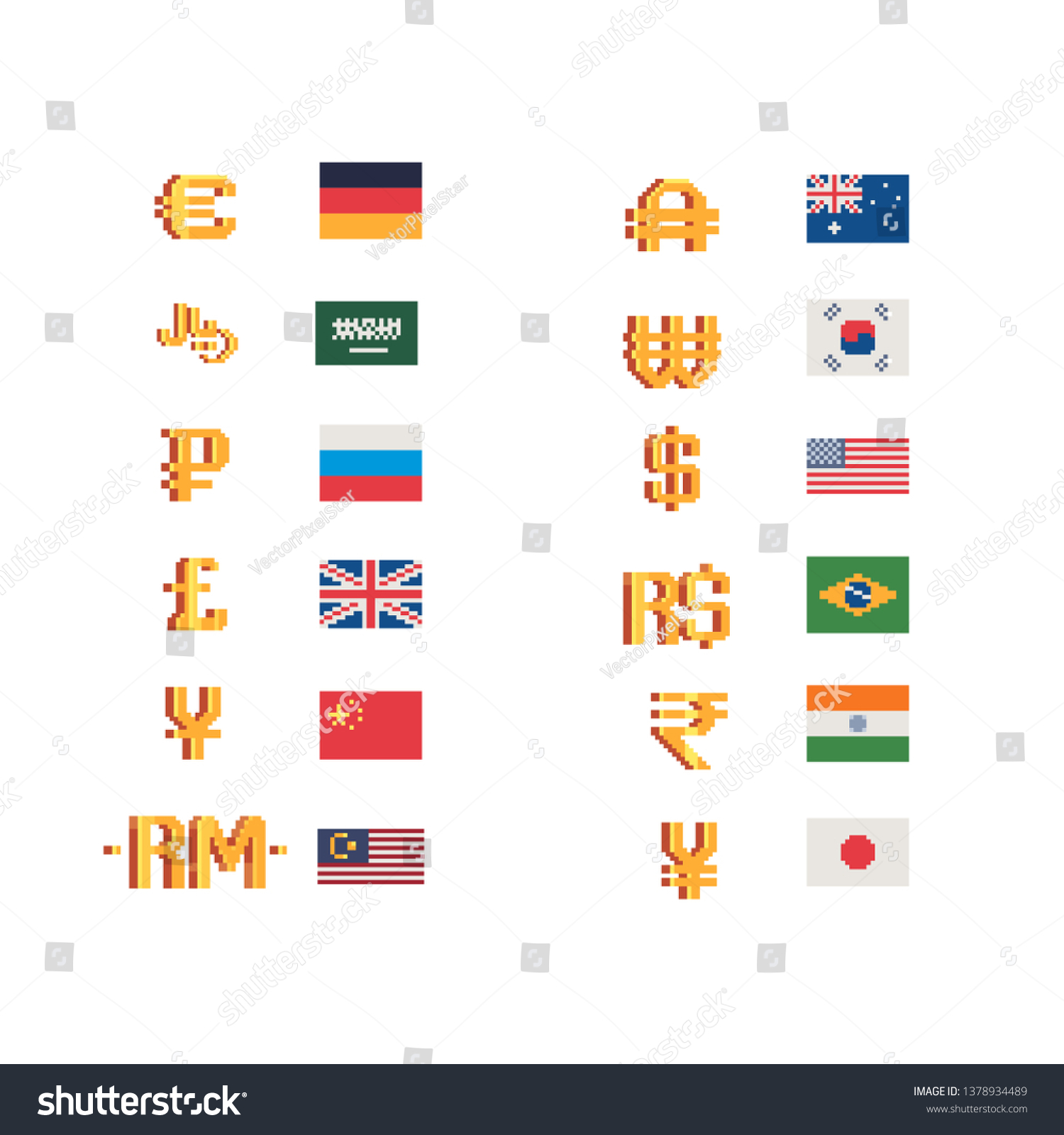 Signs Flags Different Countries World Gold Stock Vector Royalty Free 1378934489