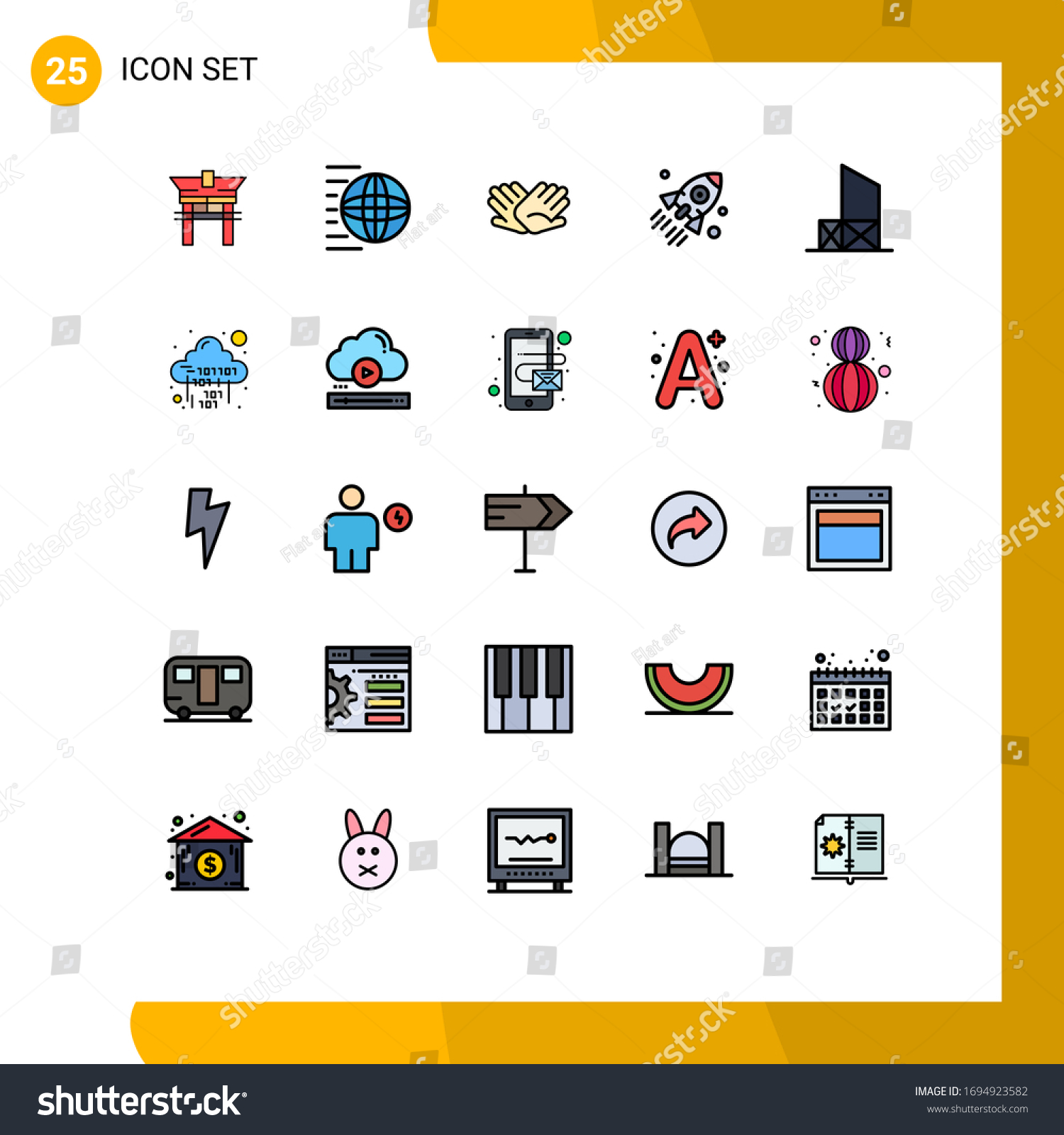 SVG of 25 User Interface Filled line Flat Color Pack of modern Signs and Symbols of startup; rocket; transport; launch; helping Editable Vector Design Elements svg