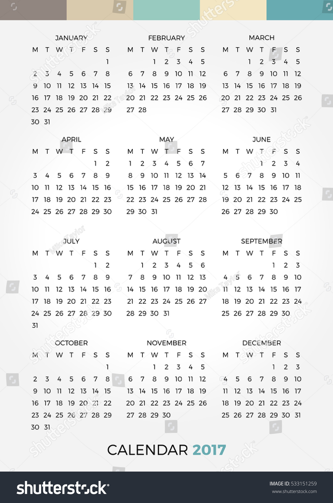 2017 Vector Calendar - 533151259 : Shutterstock