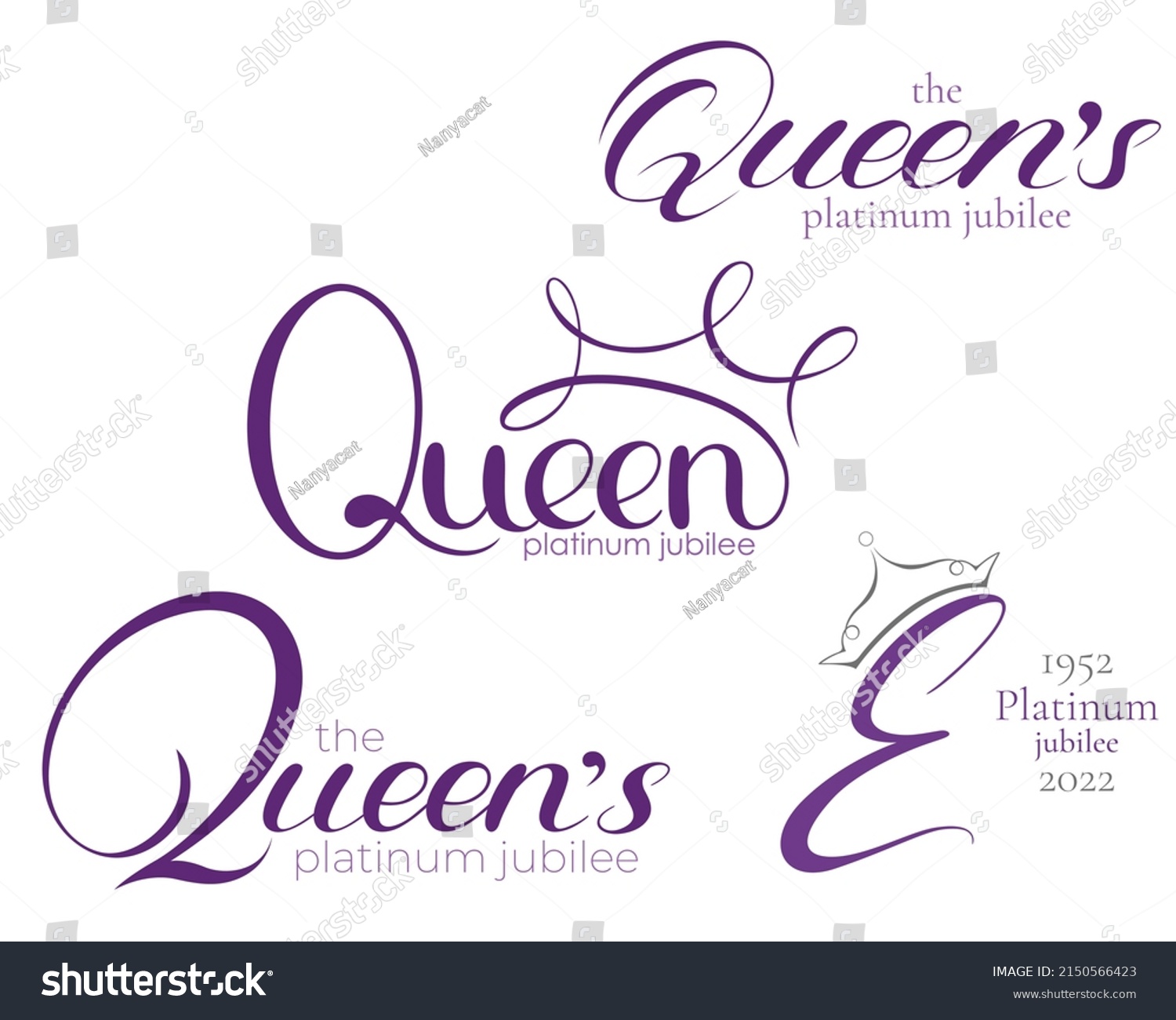 SVG of 4 vector designs for the Queen's Platinum Jubilee. Hand lettered inscriptions. svg