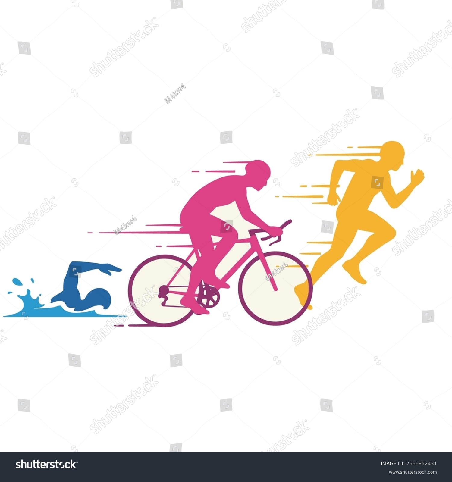 triathlon athletes swimming, cycling, running clip art preview
