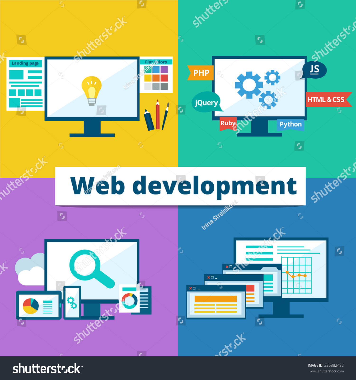 Vector Flat Set Of Concept Web Development Elements. Stages Of Web ...