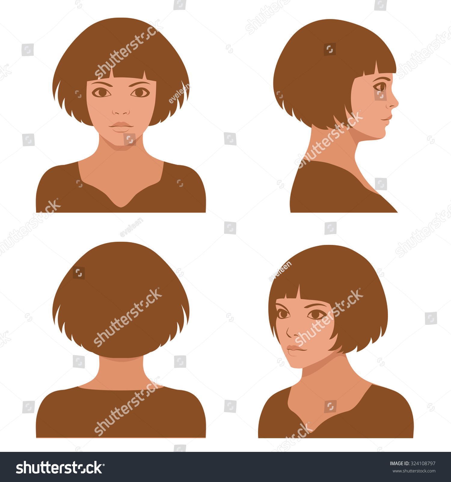 vector girl hairstyles full face profile stock vector royalty free
