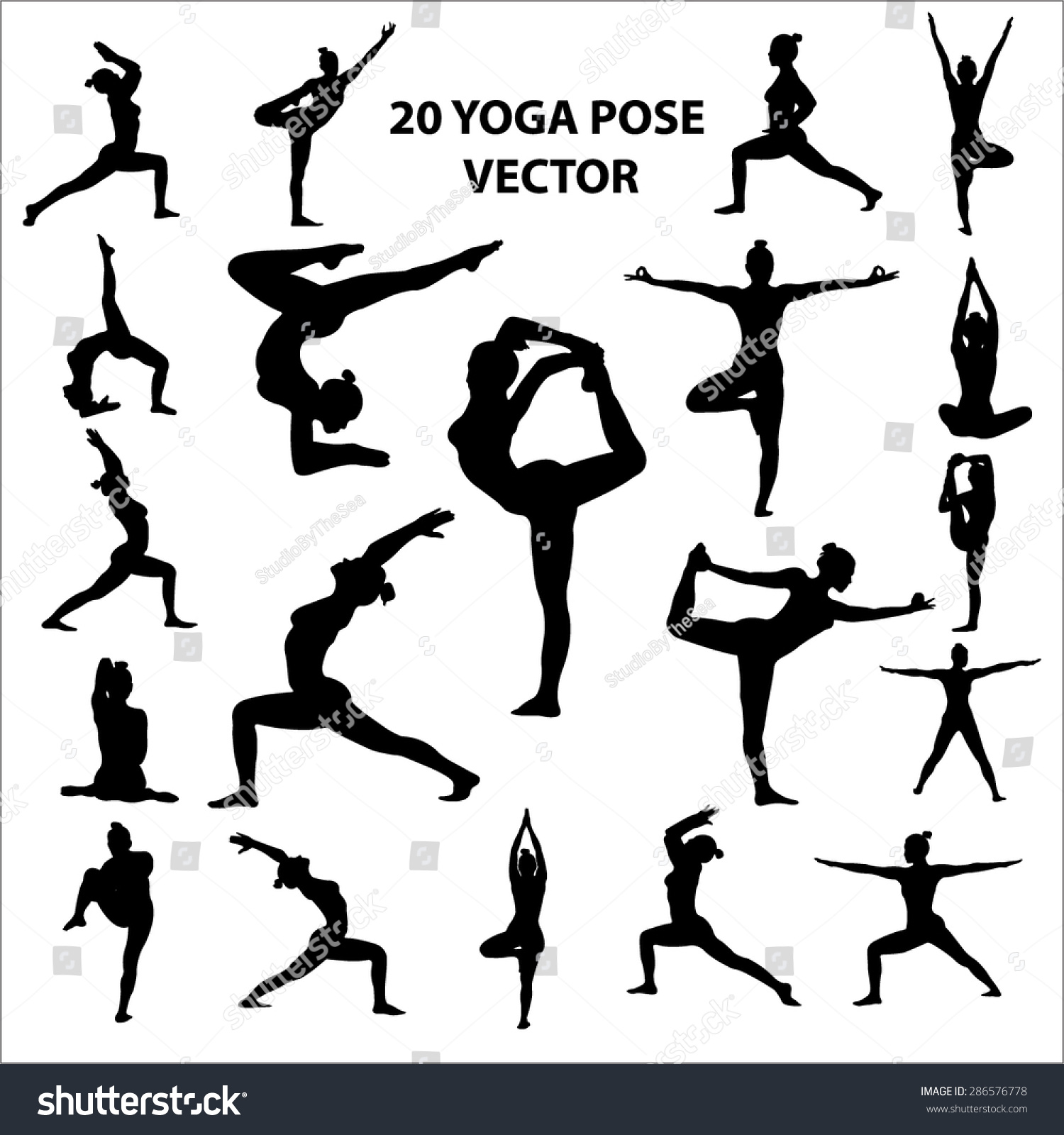 20 Vector Icon Woman Silhouettes Yoga Stock Vector 286576778 - Shutterstock