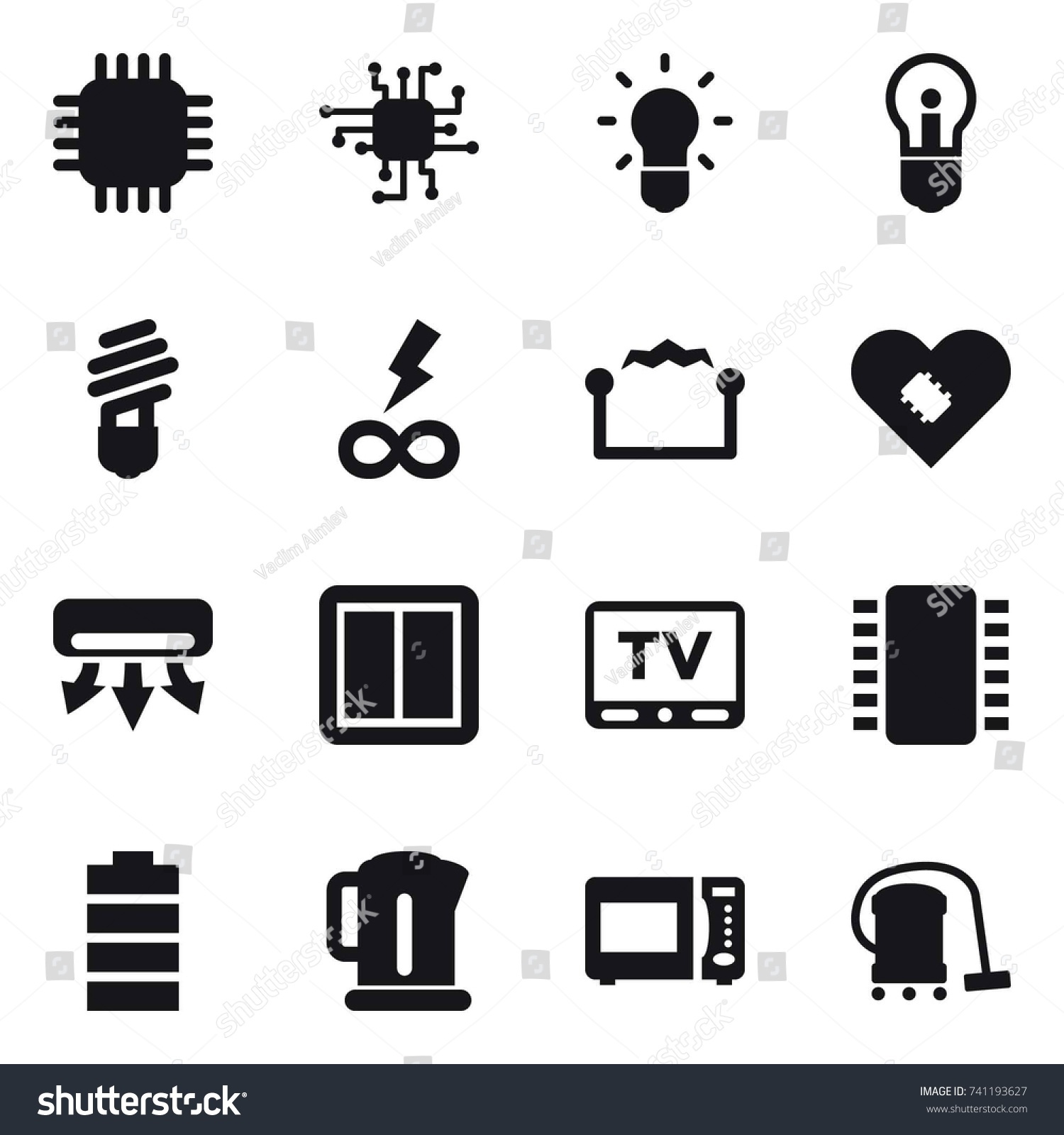 16 Vector Icon Set Chip Bulb Stock Vector Royalty Free 741193627