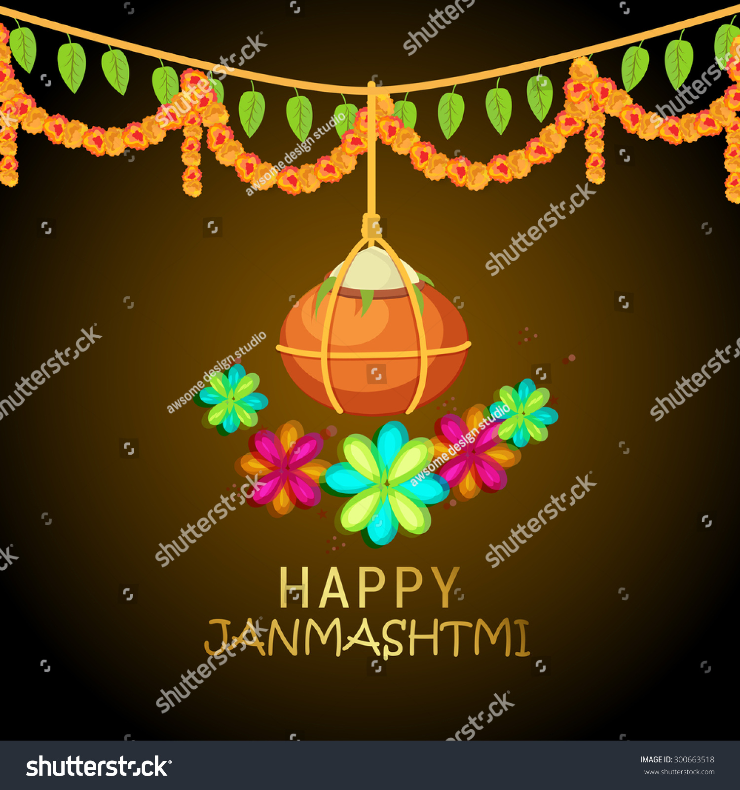 Vector Illustration Happy Janmasthami Background Stock Vector (Royalty ...