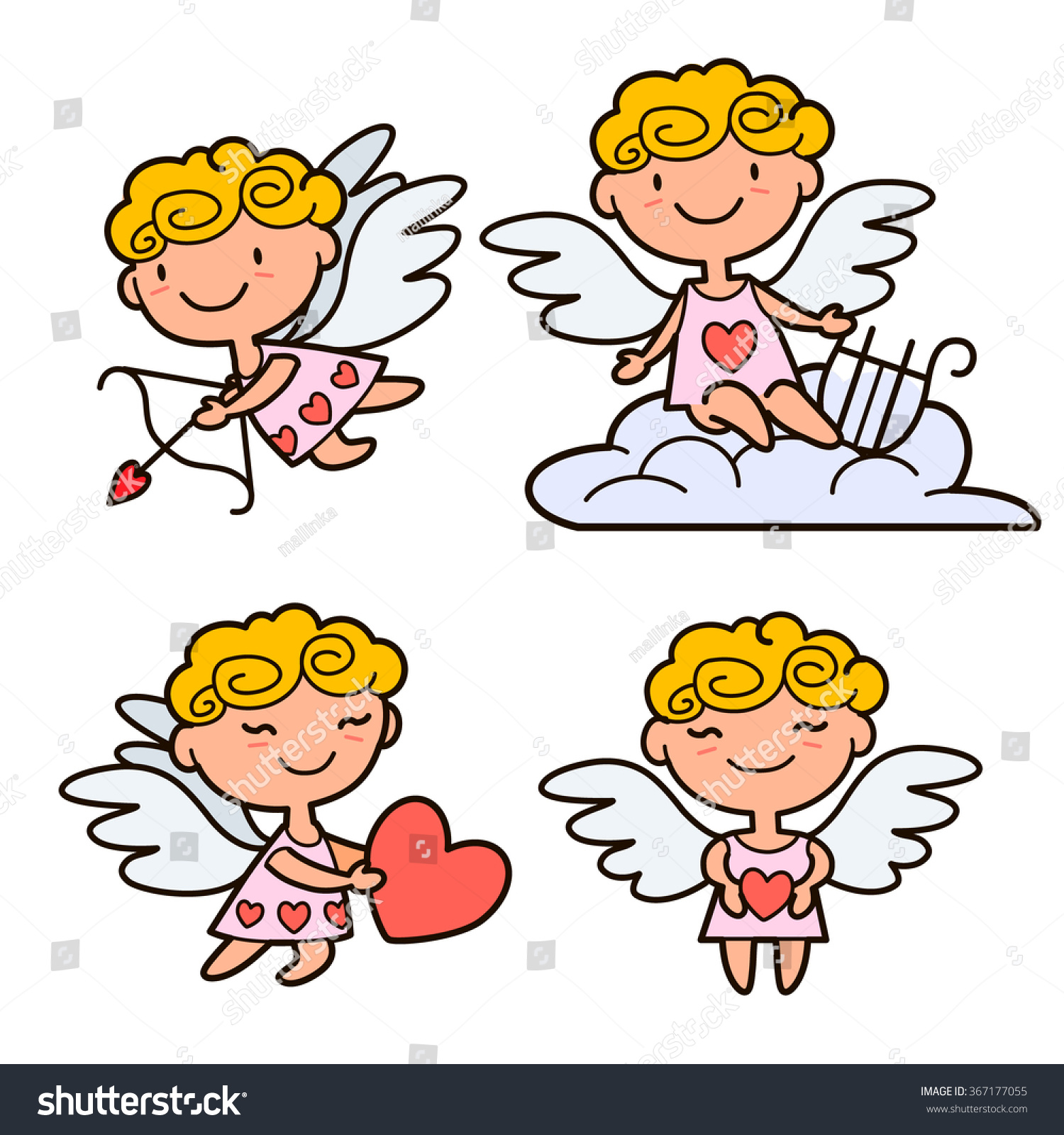 Vector Illustration Cute Cartoon Cupids Valentines Stock Vector Royalty Free 367177055 3734