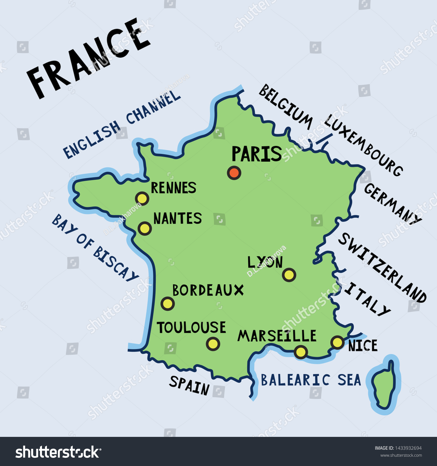 Map Of France Simple Vector Map France Tourist Scheme France Stock Vector (Royalty Free)  1433932694 | Shutterstock