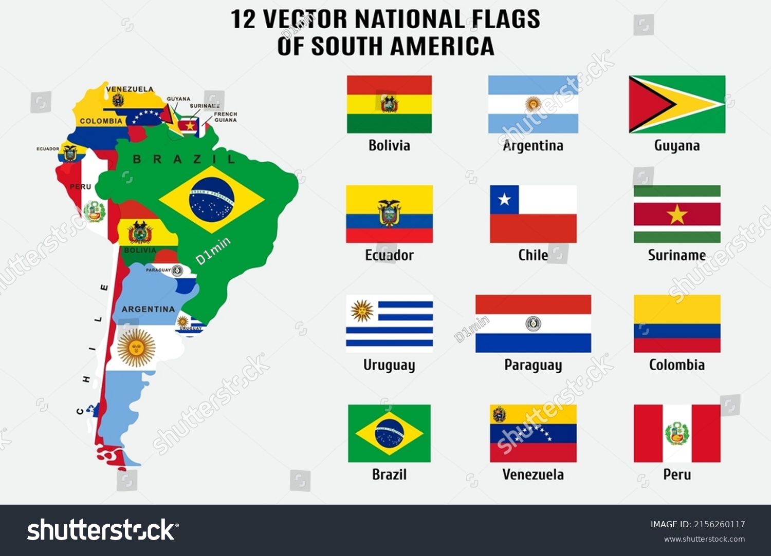 12 Vector National Flags Map South Stock Vector (Royalty Free ...