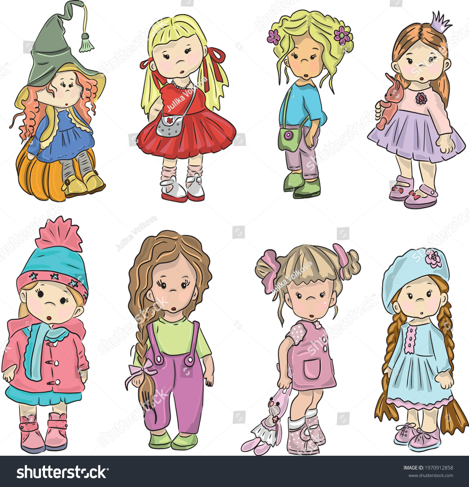 SVG of 
Vector set of cute dolls.
Clipart Baby doll svg bundle, download printable svg