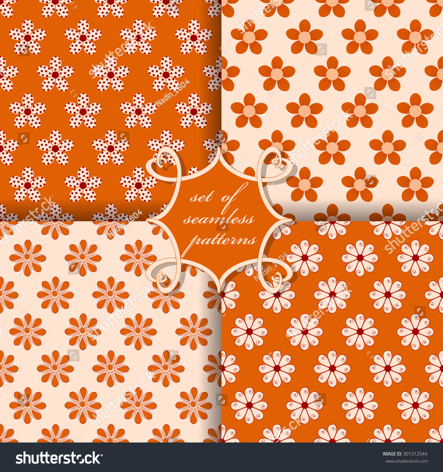 Vector Set Seamless Floral Patterns Stock Vector Royalty Free 301312544 