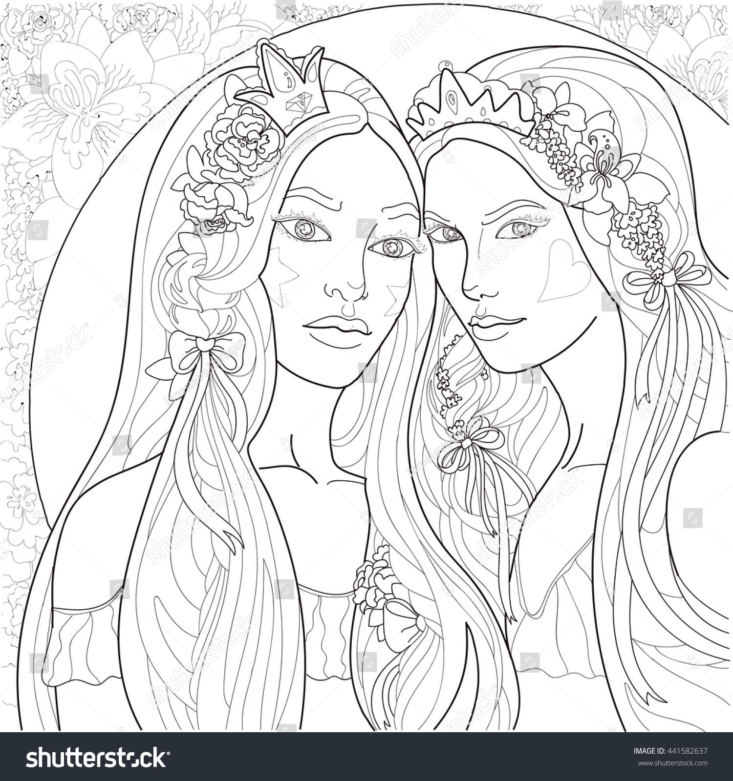 Vector Two Beautiful Princess Dolls Coloring - 441582637 : Shutterstock