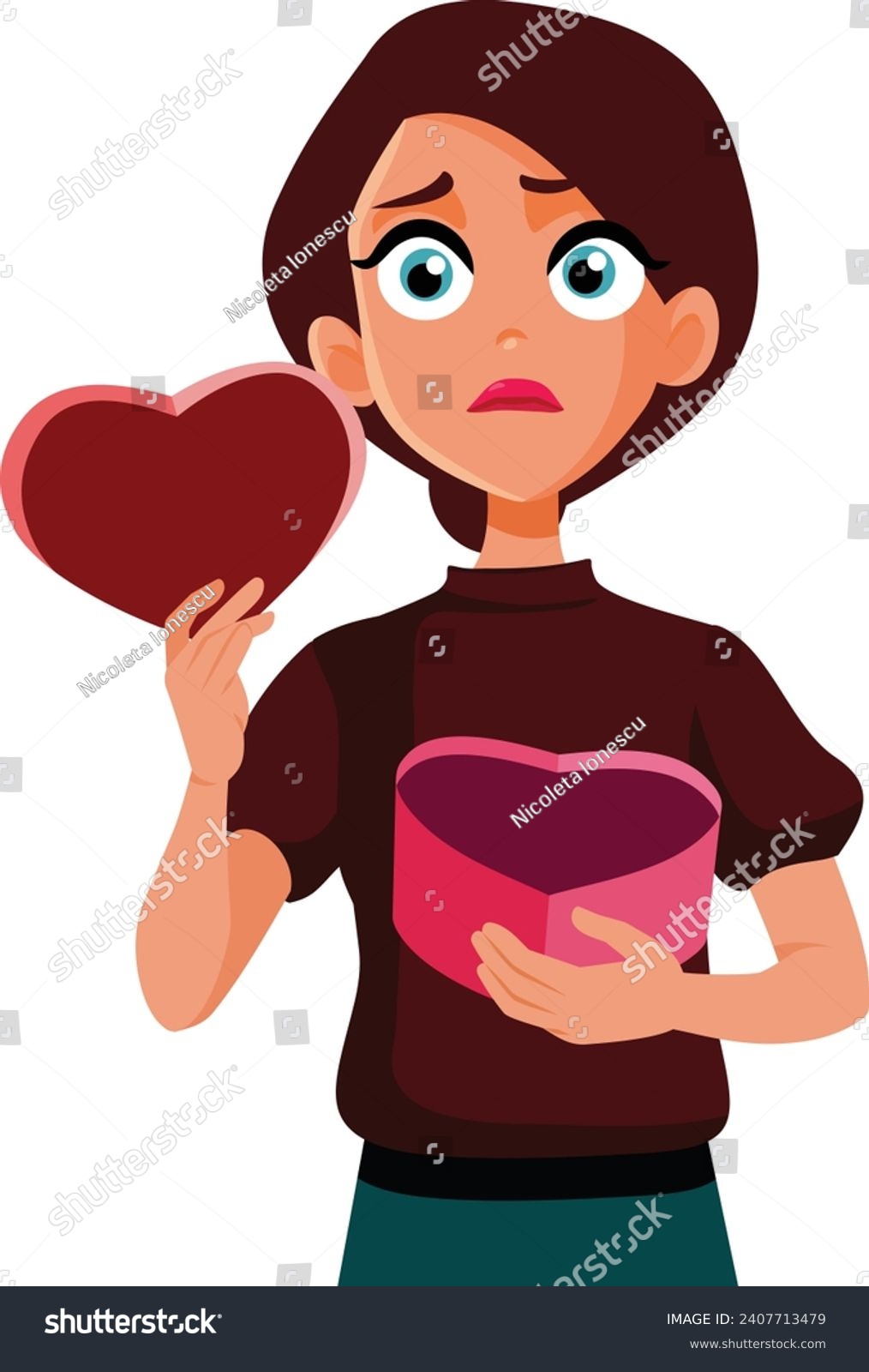 SVG of 
Vector Unhappy Woman receiving a Bad valentine Gift from her Boyfriend. Upset girlfriend opening an inappropriate present for her boyfriend
 svg