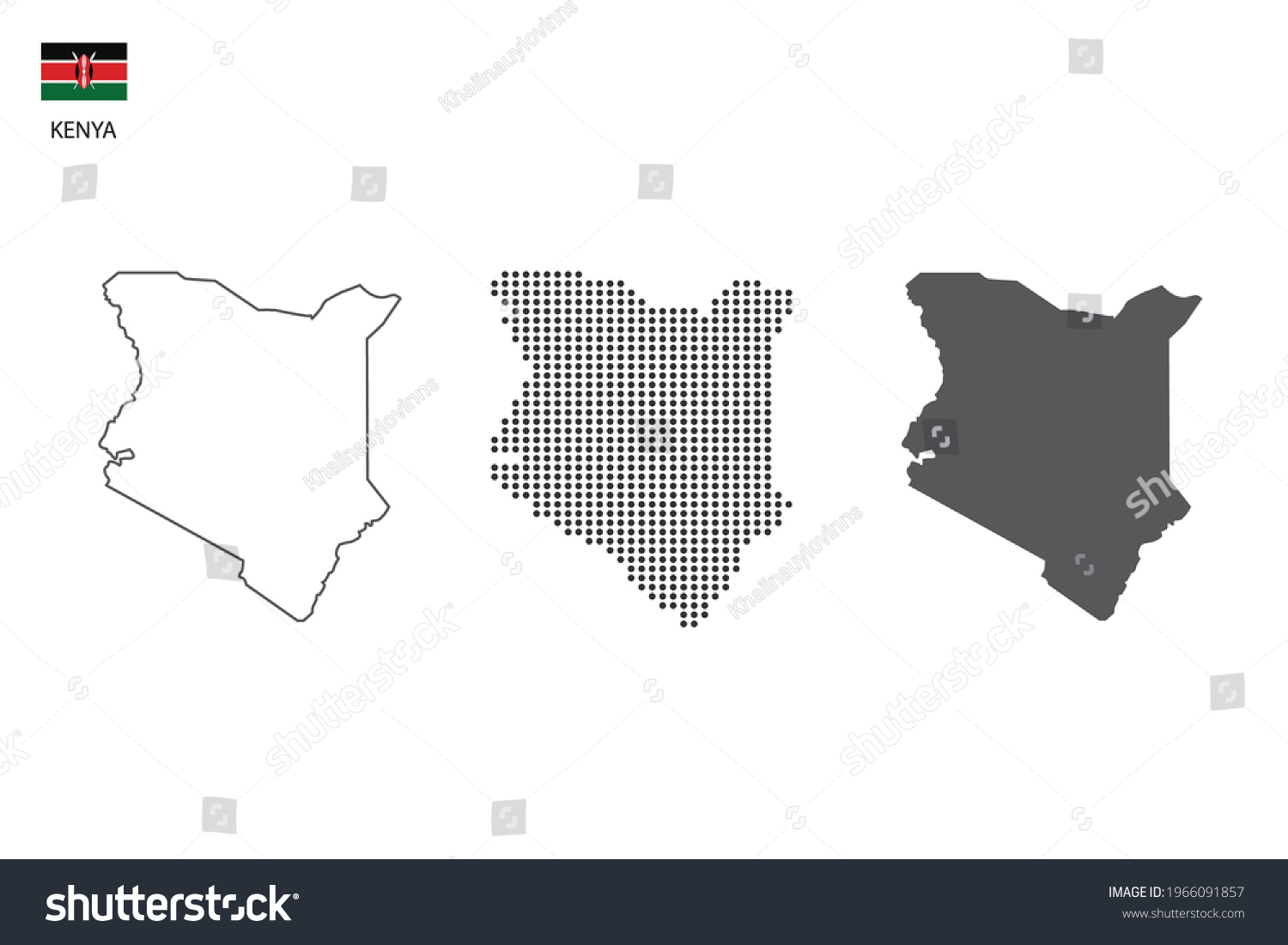 3 Versions Kenya Map City Vector   Stock Vector  Versions Of Kenya Map City Vector By Thin Black Outline Simplicity Style Black Dot Style And 1966091857 