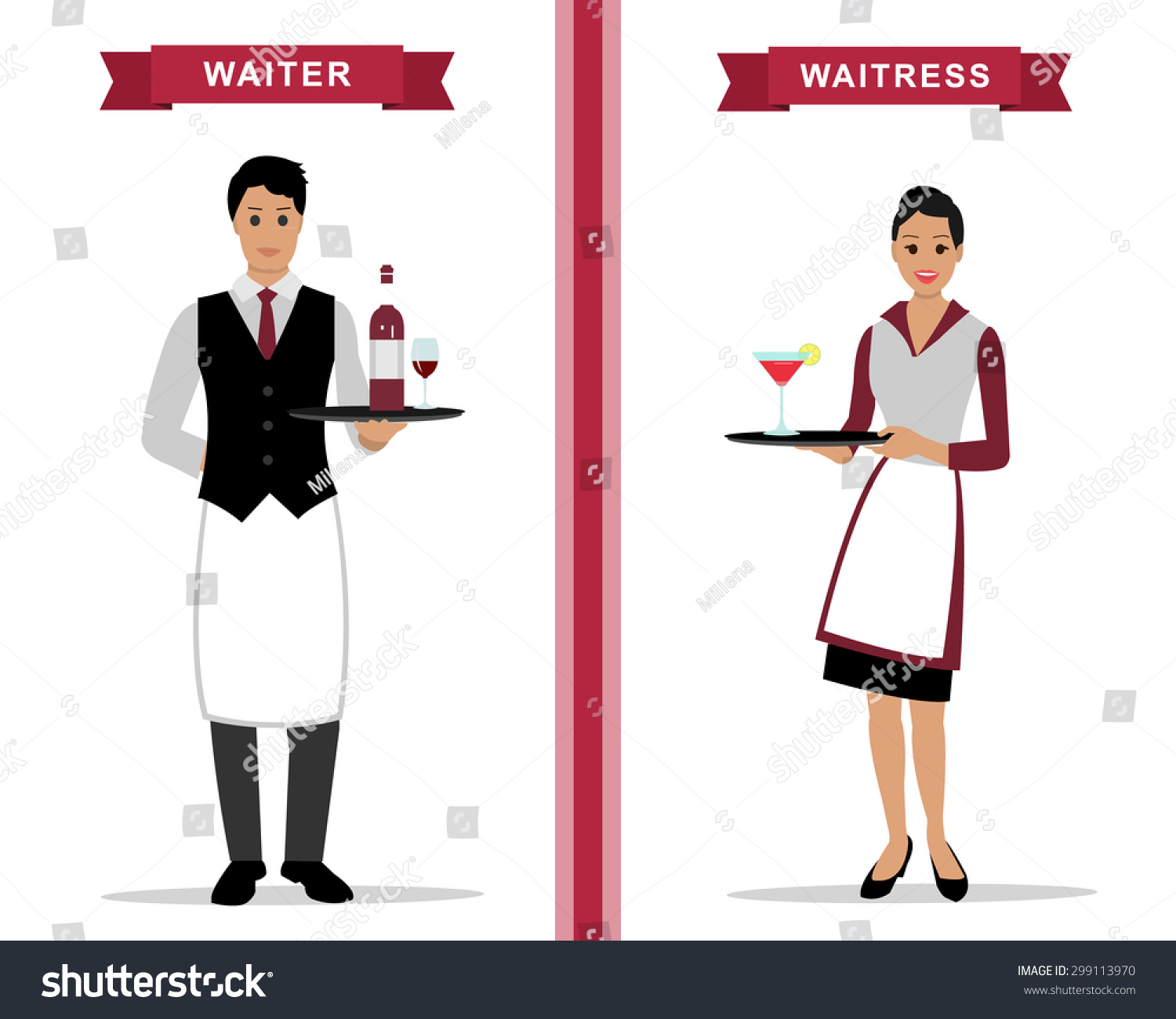 Waiter Waitress Trays Stock Vector Royalty Free 299113970