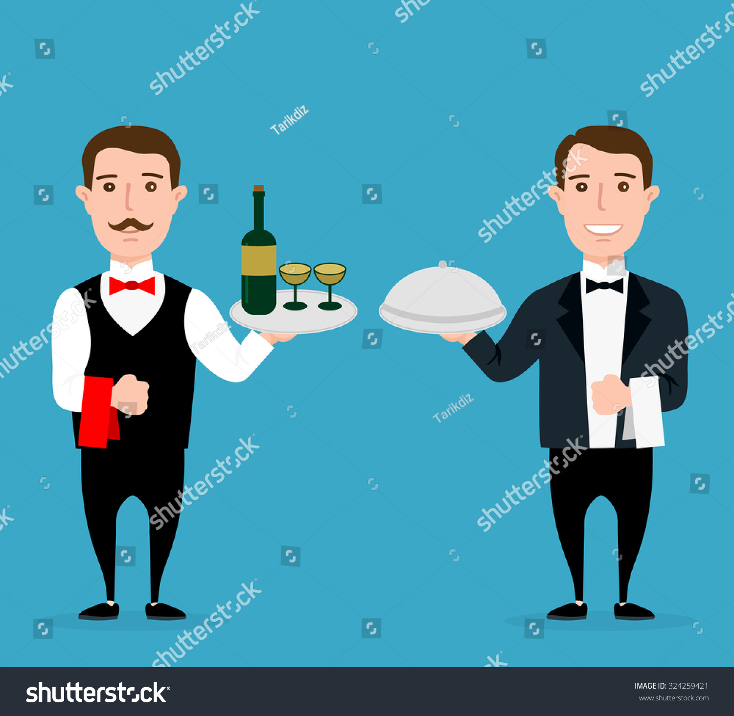 Waiter In A Bow-Tie With Silver Platter Stock Vector Illustration ...