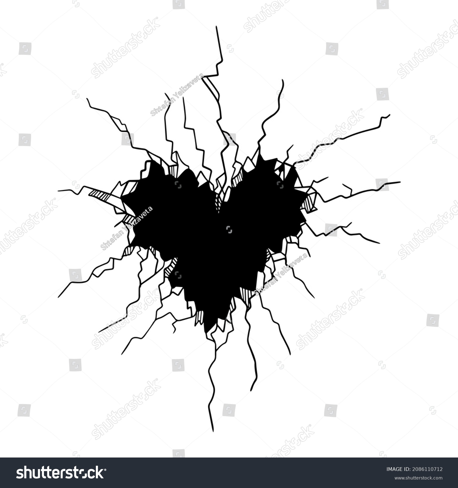 SVG of 
wall crack image, cracked ground form of a heart,illustration bw,broken, love is cracked, vector clipart svg