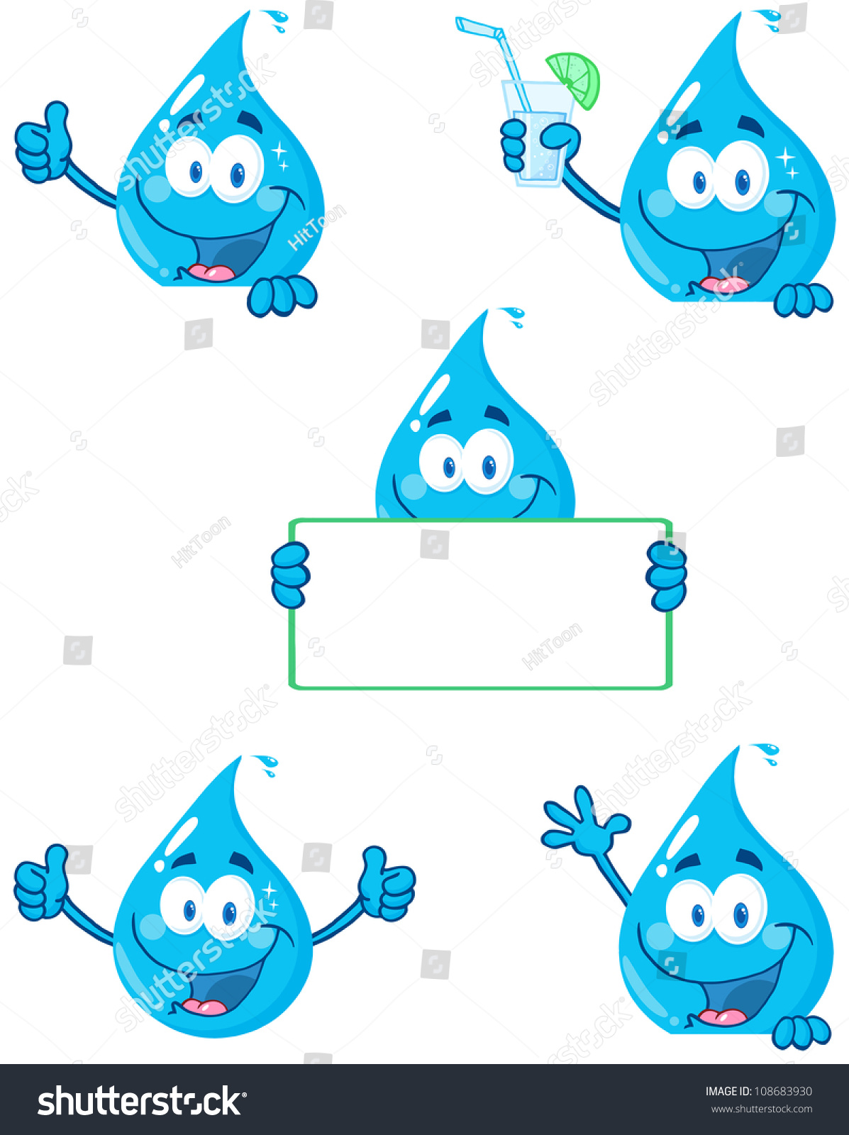 Water Drop Cartoon Mascot Characters 2 Stock Vector 108683930 ...