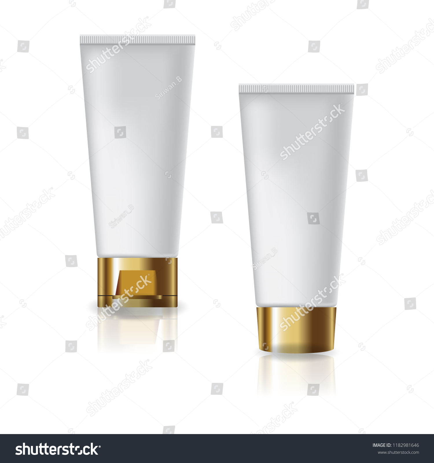 Download 2 White Cosmetic Tube Gold Cap Stock Vector Royalty Free 1182981646 PSD Mockup Templates