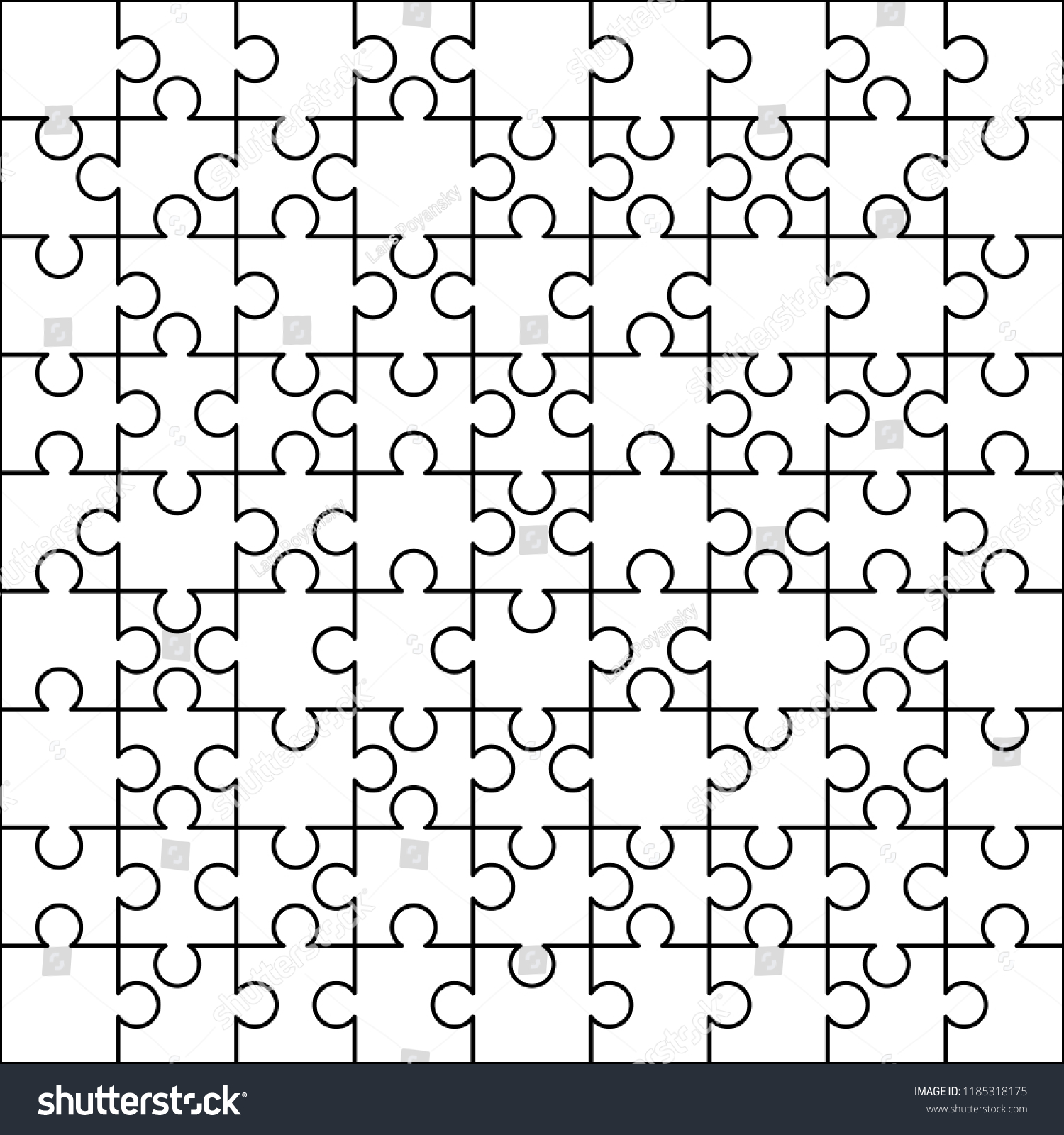 81 white puzzles pieces arranged square stock vector royalty free 1185318175