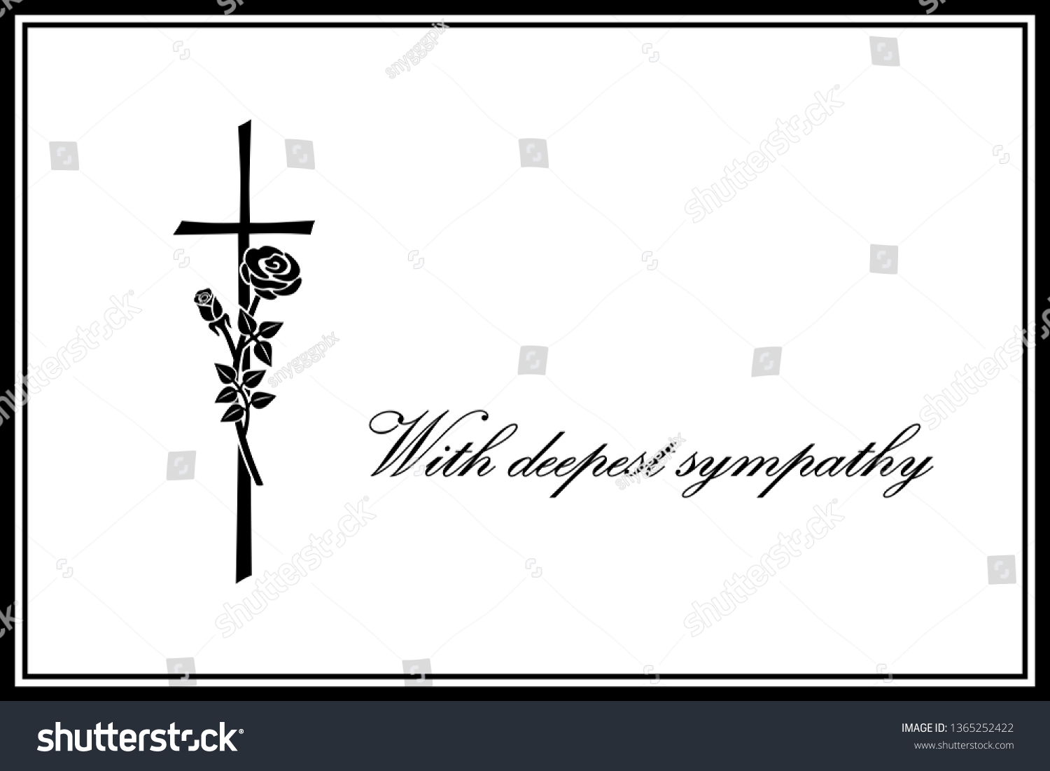SVG of “With Deepest Sympathy” - Sympathy Card, Crucifix, Rose, Illustration, Landscape Format, Vector svg