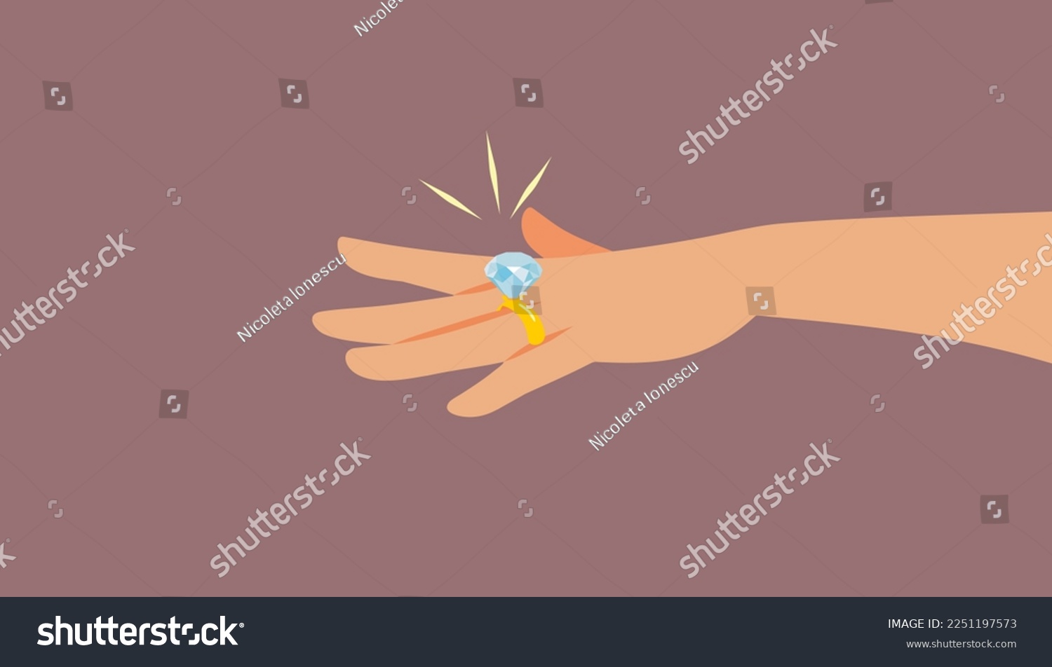 SVG of 
Woman Showing off Her Big Diamond Ring Vector Cartoon Illustration. Engaged girl wearing a large gemstone on her ring finger
 svg