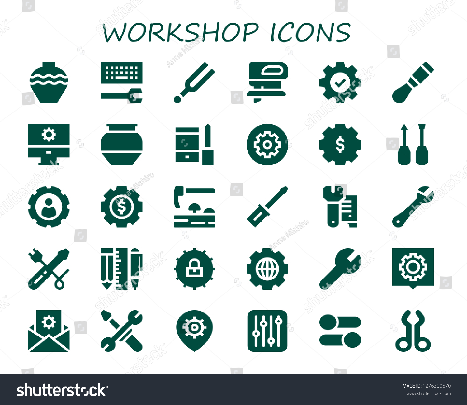 SVG of  workshop icon set. 30 filled workshop icons. Simple modern icons about  - Pottery, Configuration, Tuning, Fretsaw, Settings, Chisel, Screwdriver, Adze, Wrench, Tools, Tool svg