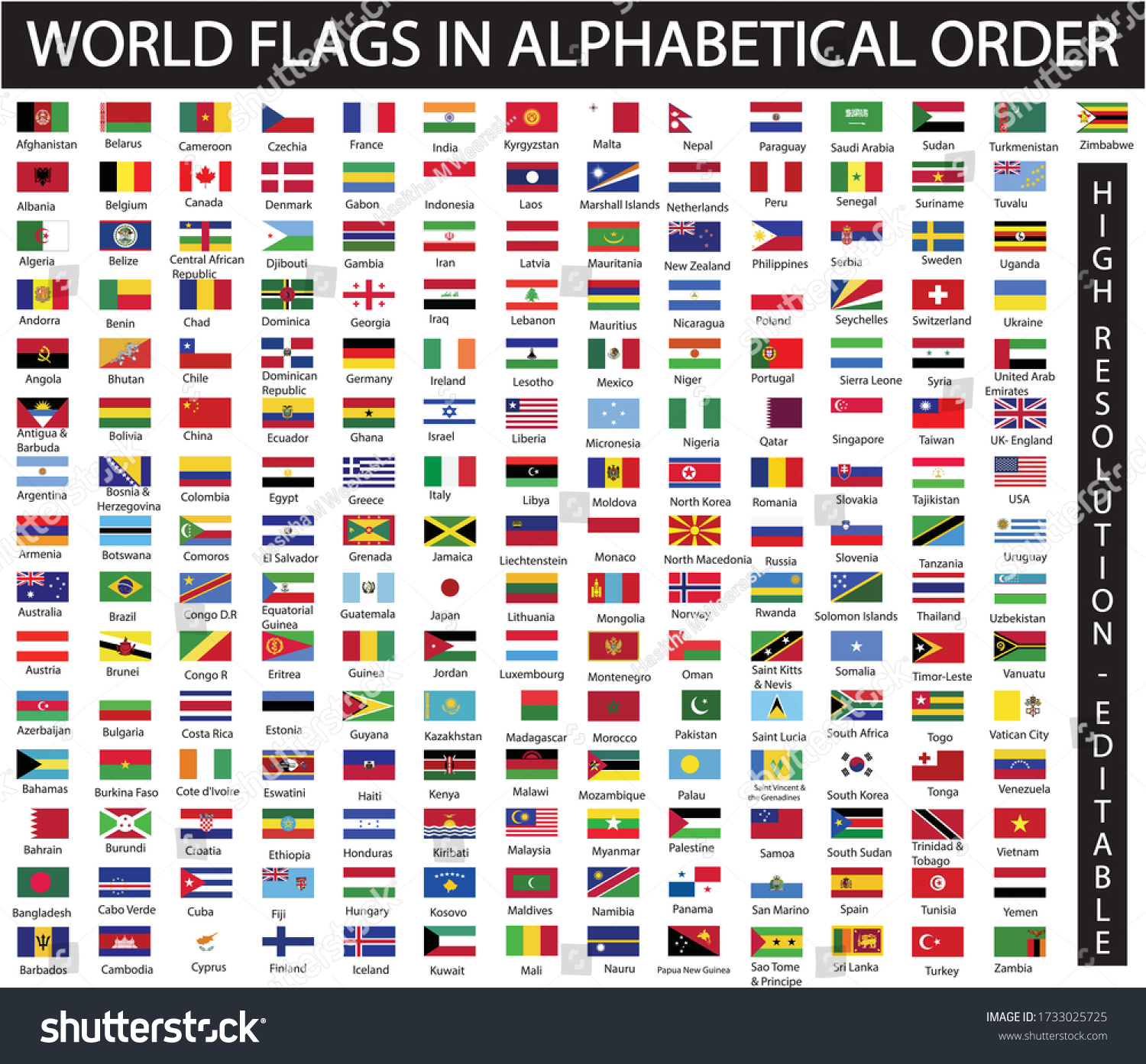 World Flags Alphabetical Order Stock Vector Royalty Free 1733025725