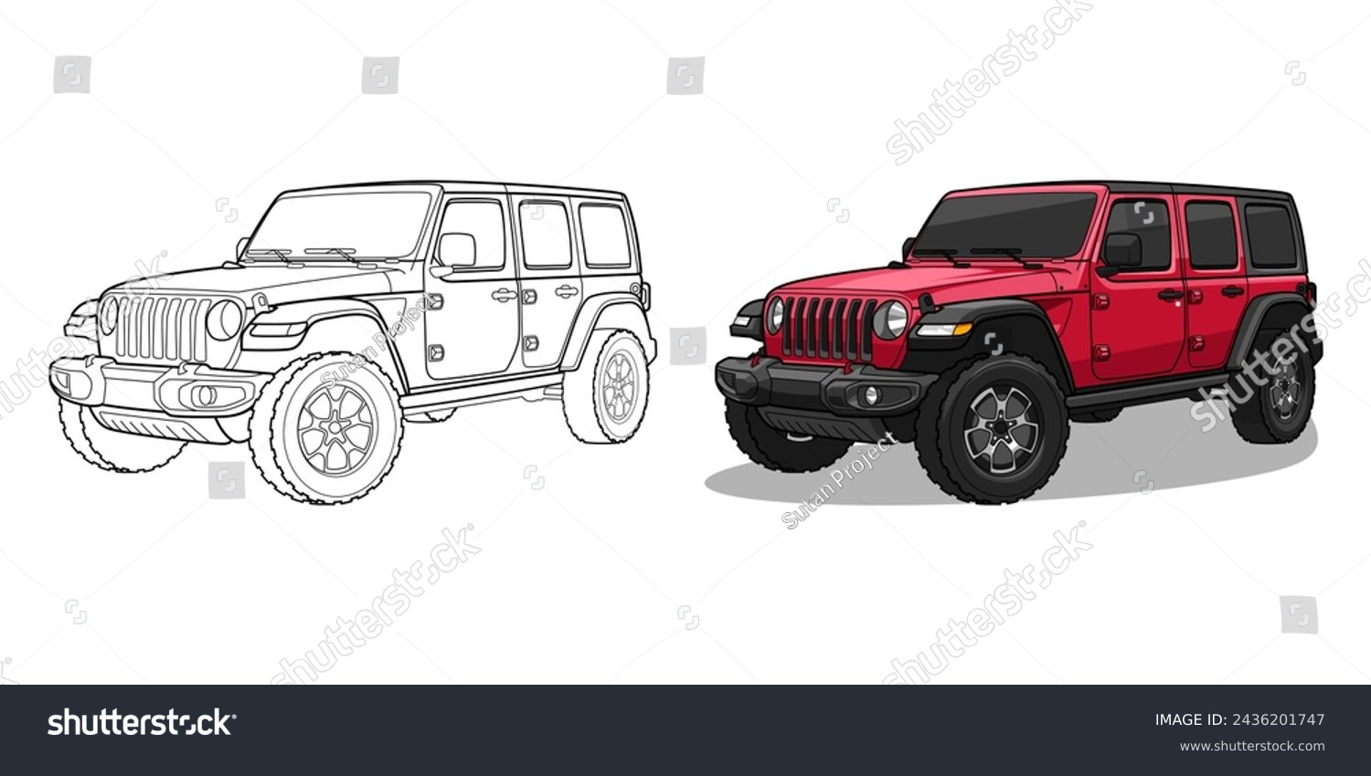 SVG of  4x4 off-road car vector llustration design. Illustration of a red 4x4 off-road car and line art of 4x4 off-road car. svg