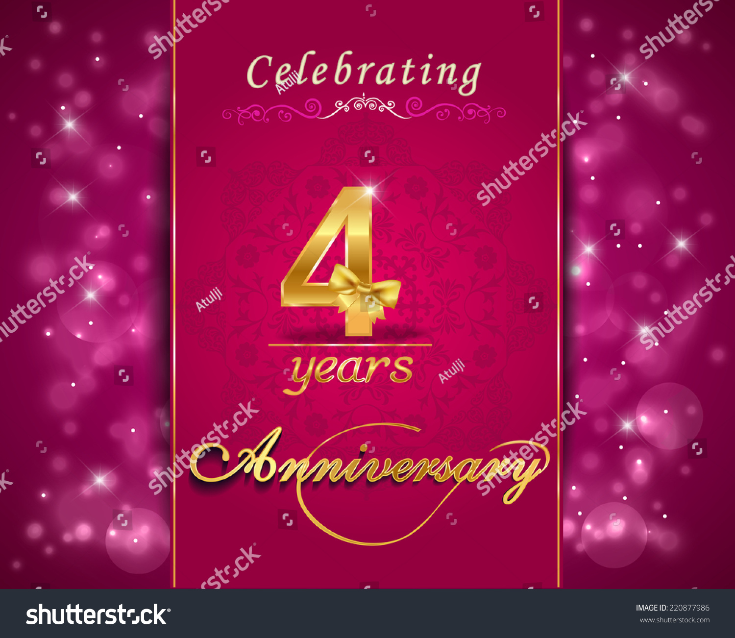 SVG of 4 year anniversary celebration sparkling card, 4th anniversary vibrant background -  vector eps10 svg