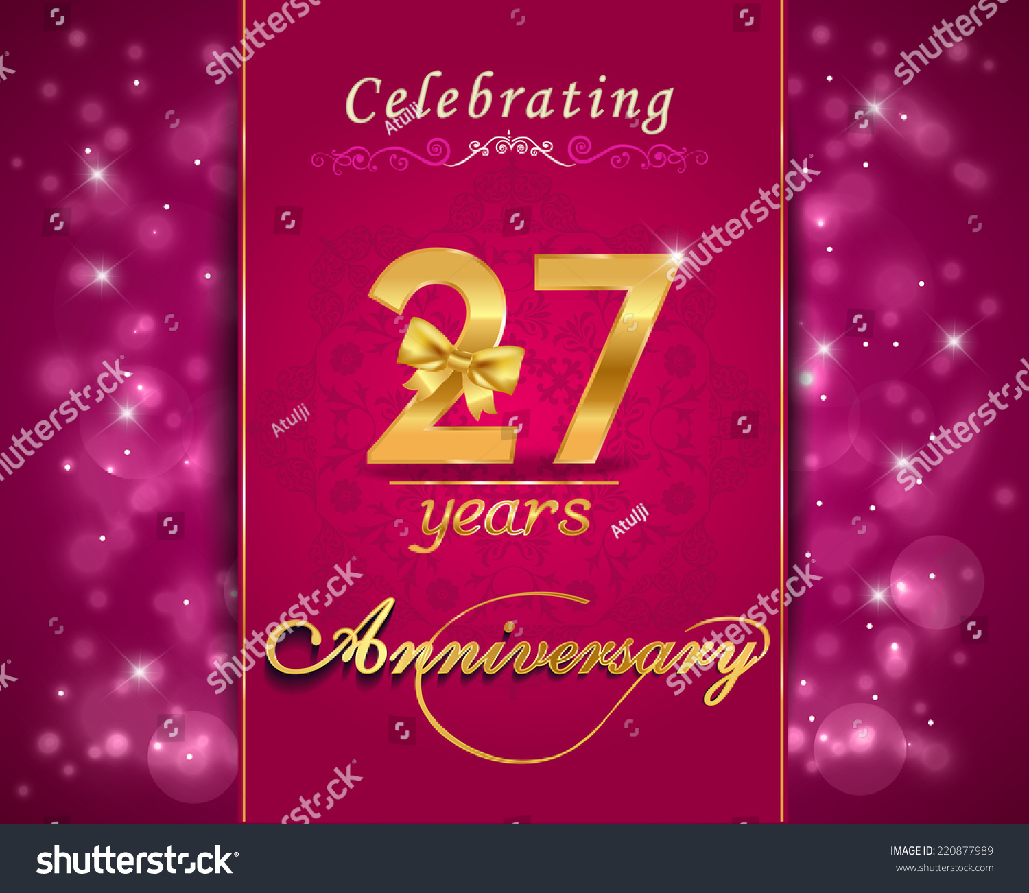 27-year-anniversary-celebration-sparkling-card-stock-vector-220877989