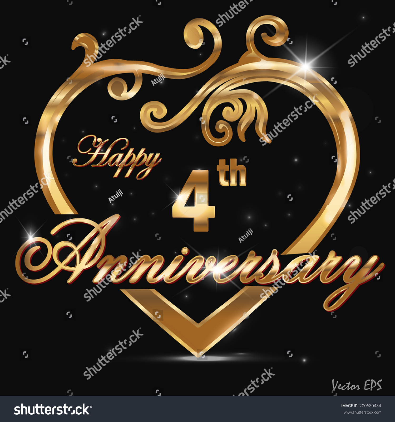 SVG of 4 year anniversary golden heart, 4th anniversary decorative golden heart design - vector eps10 svg