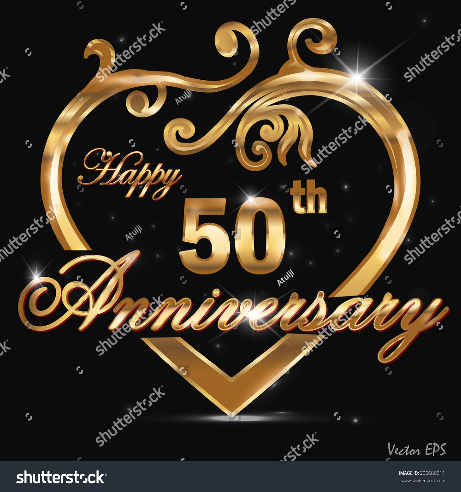 SVG of 50 year anniversary golden heart, 50th anniversary decorative golden heart design - vector eps10 svg