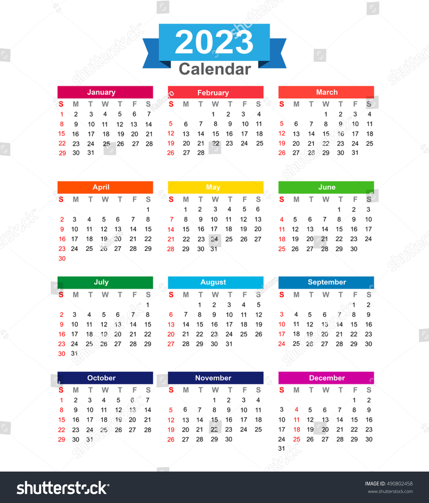 Vektor Stok 2023 Year Calendar Isolated On White Tanpa Royalti