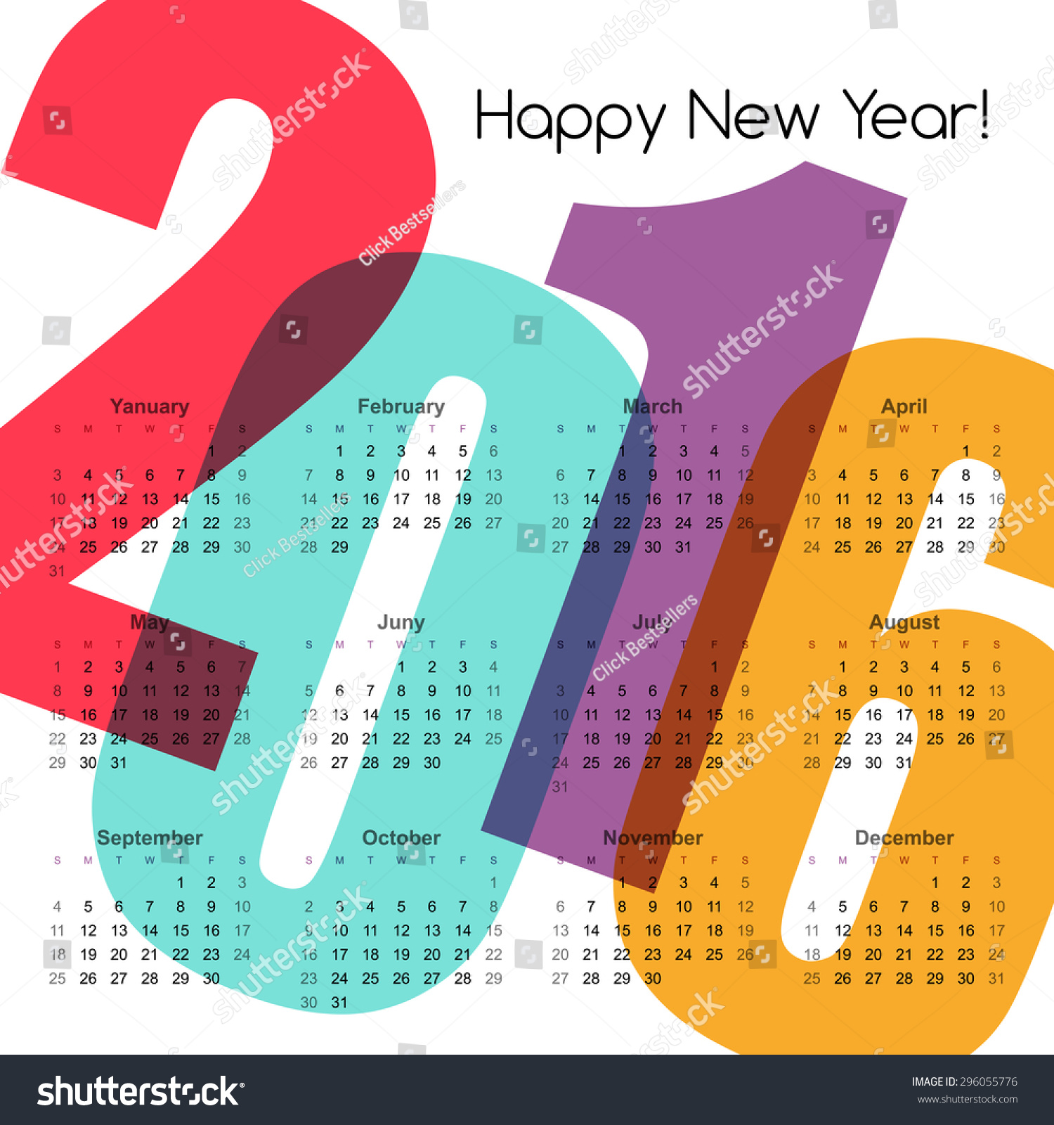 2016 Year Calendar Vector Illustration Eps Stock Vector (Royalty Free