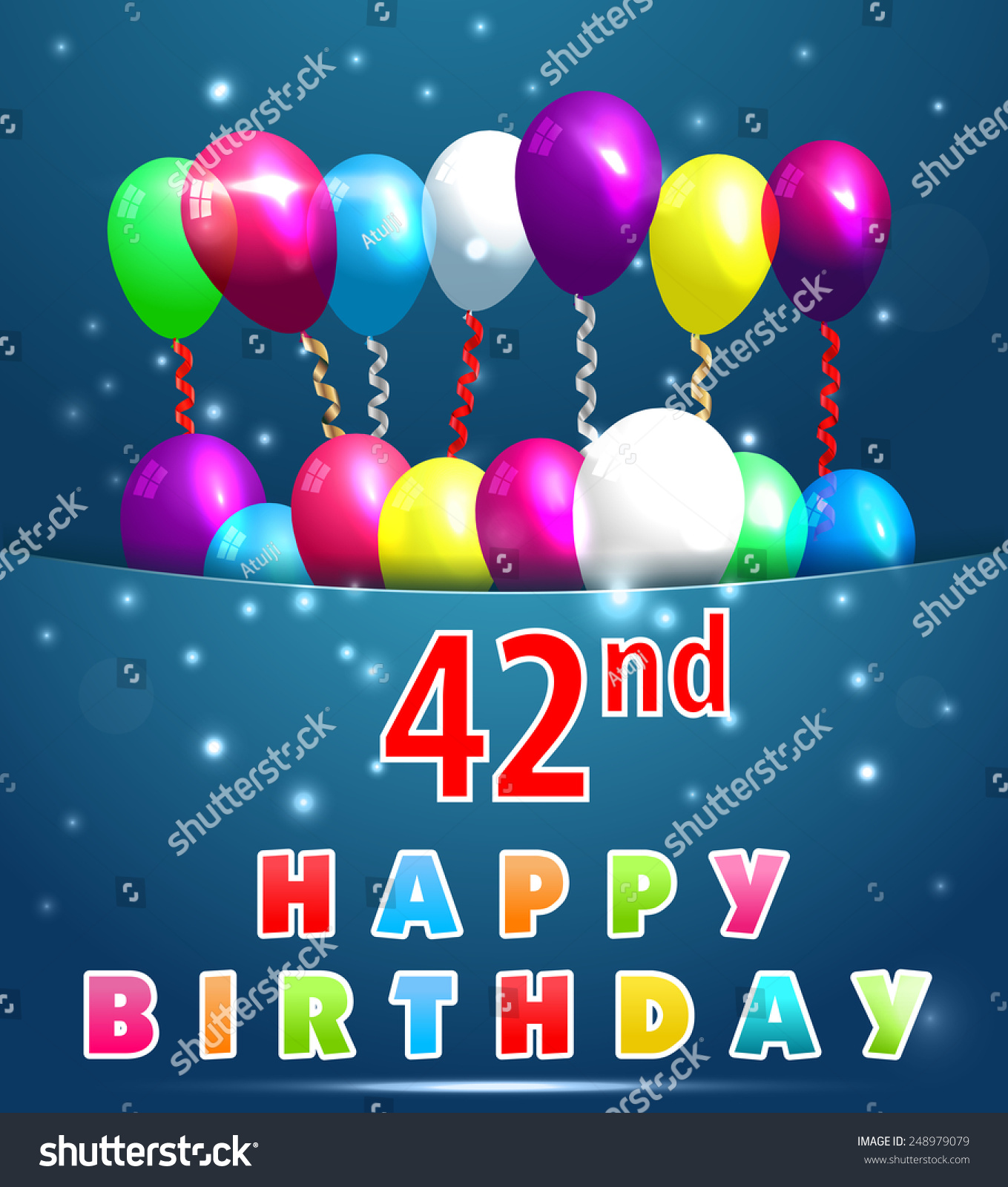 Vektor Stok 42 Year Happy Birthday Card Balloons Tanpa Royalti 248979079 Shutterstock
