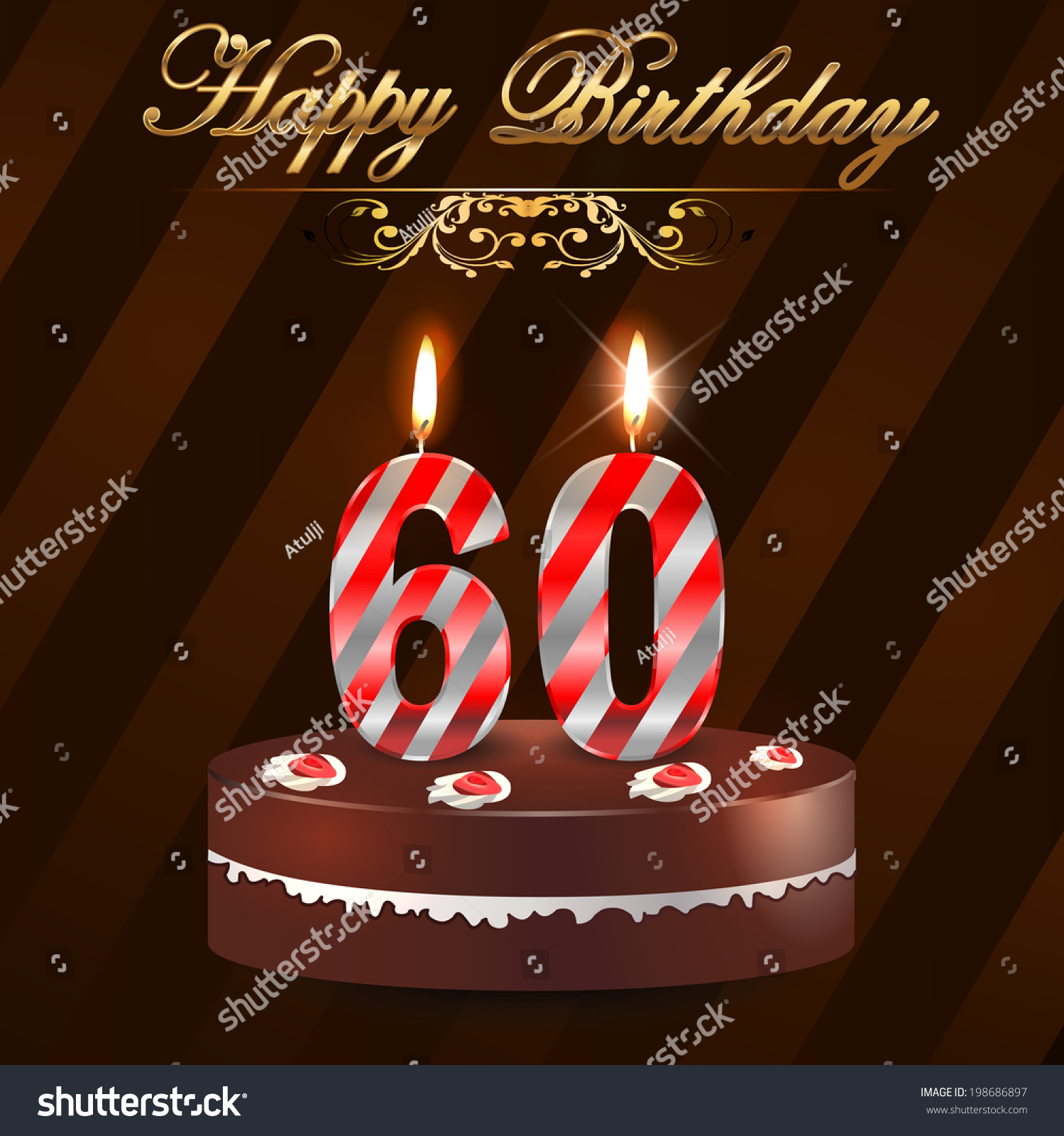 SVG of 60 year Happy Birthday Card with cake and candles, 60th birthday - vector EPS10 svg