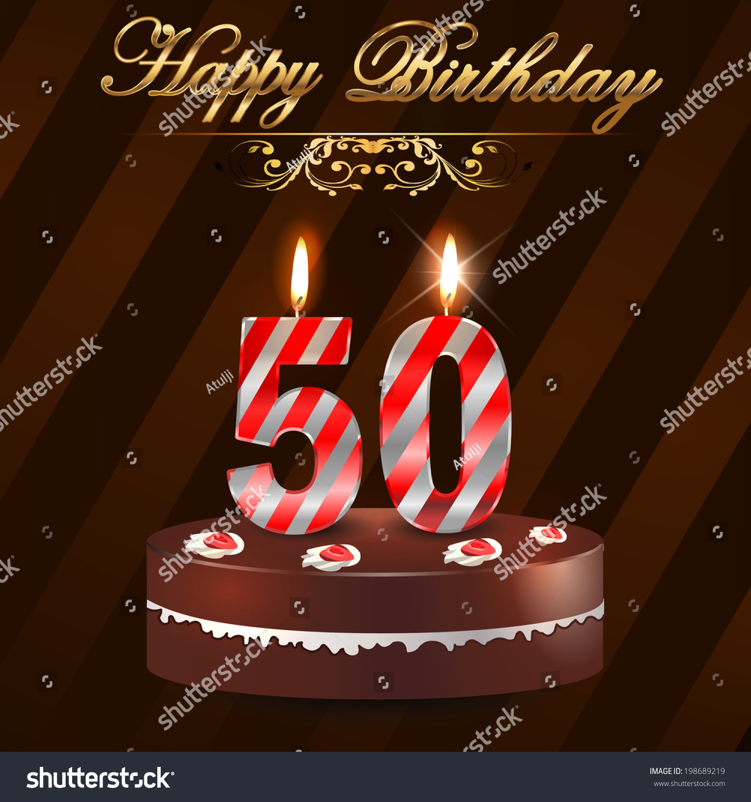 SVG of 50 year Happy Birthday Card with cake and candles, 50th birthday - vector EPS10 svg