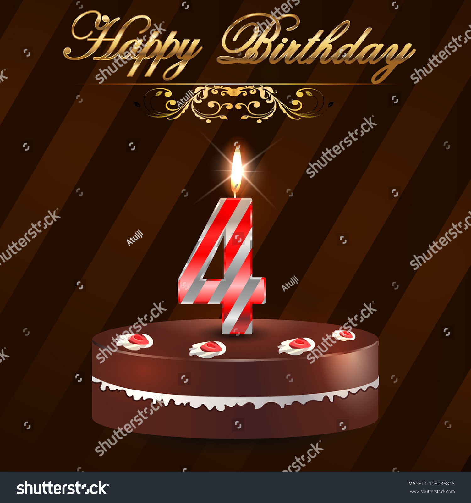 4 Year Happy Birthday Card Cake Stock Vector Royalty Free 198936848