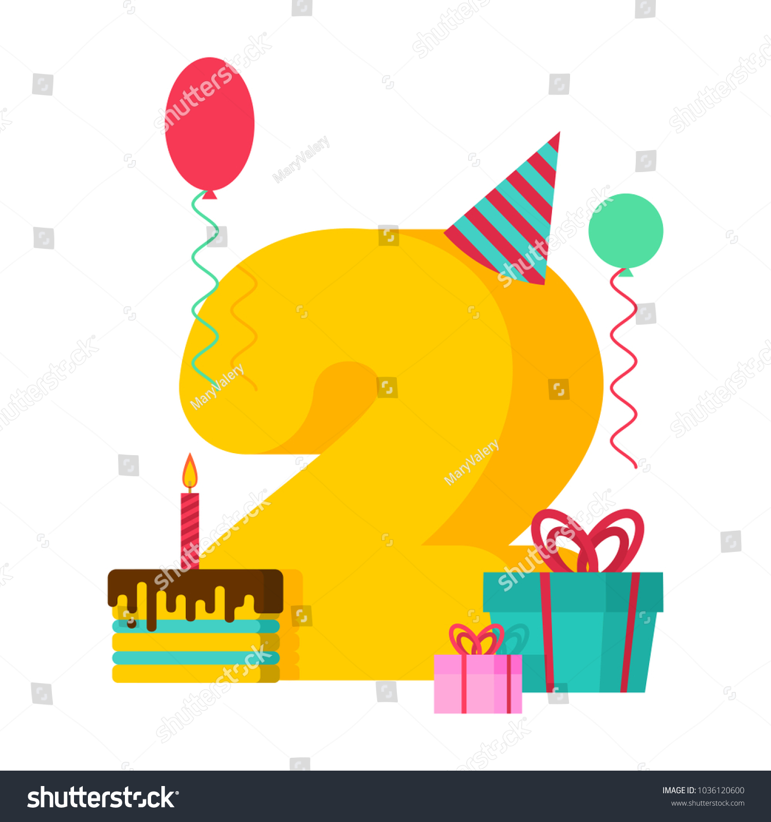 2 Year Happy Birthday Greeting Card Stock Vector (Royalty Free) 1036120600