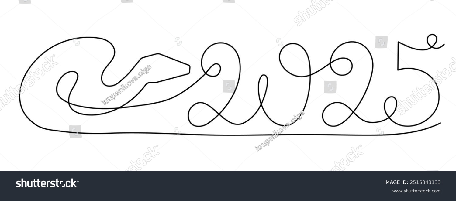 recommend clip art: 2025 year of snake one line art, hand drawn continuous contour.Holiday concept,festive New year chinese astrological horoscope, poisonous reptile serpent outline.Editable stroke.Isolated.Vector
