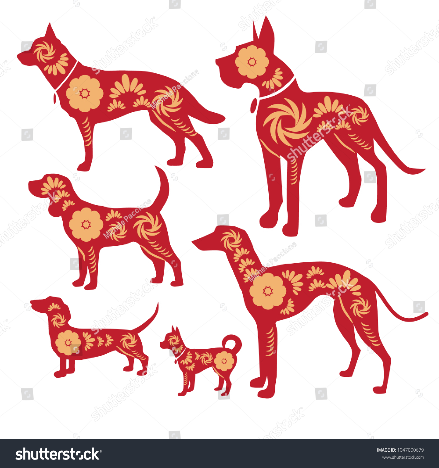 SVG of 2018 Year of the Dog decorated dog collection. EPS10 vector illustration. svg